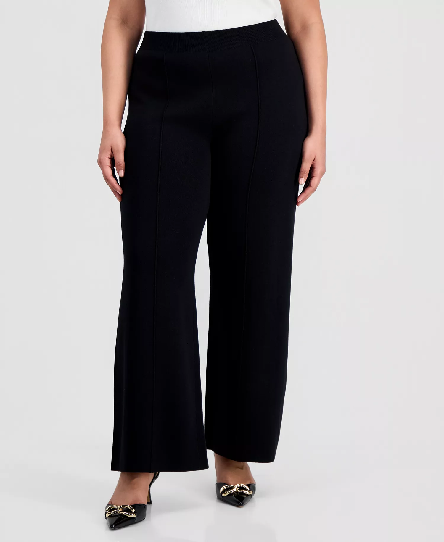 Plus Size Mid-Rise Sweater-Knit Pants  - Black - 1X