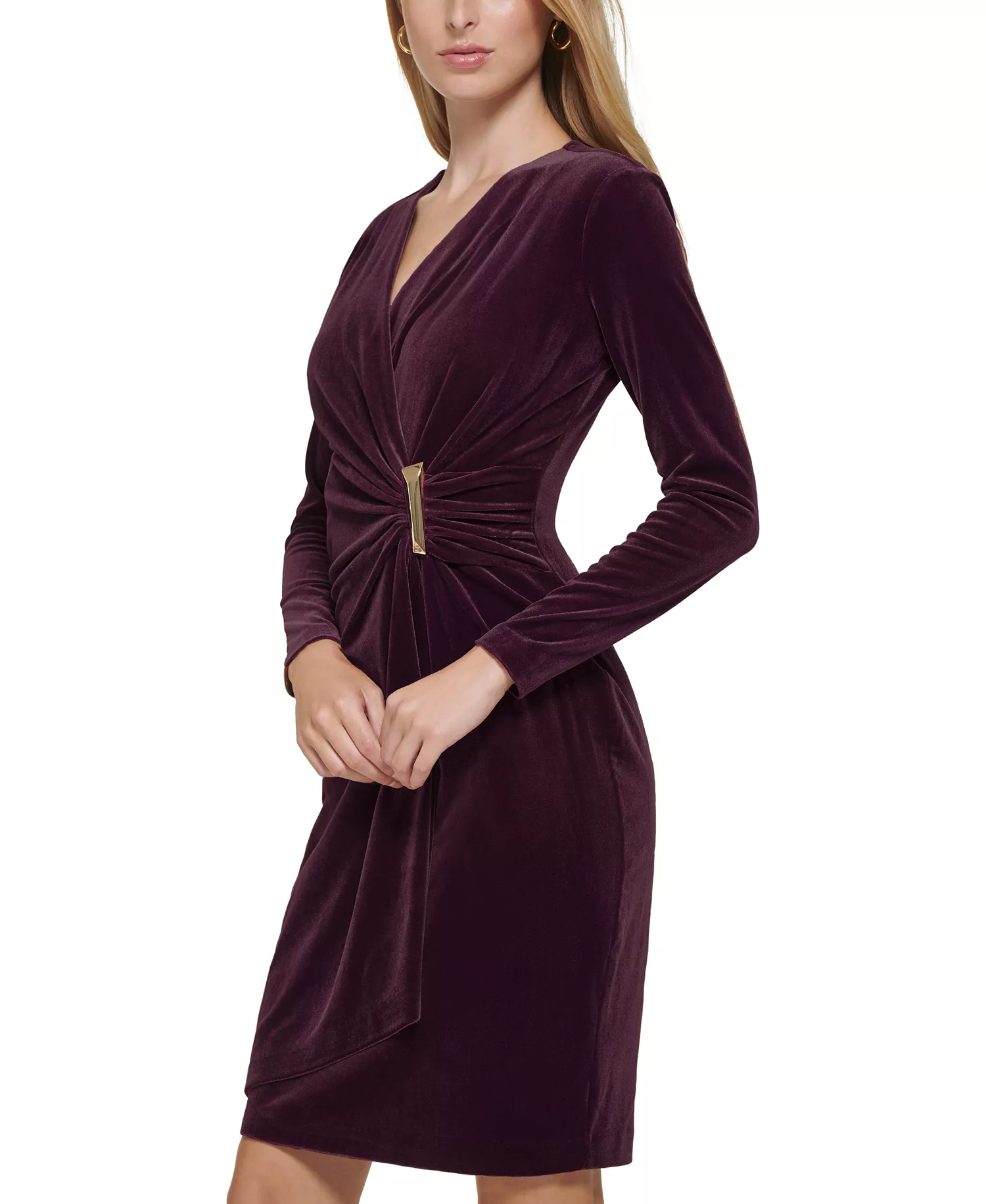 Women's Velvet Side Bar Trim Dress - Aubergine - 10