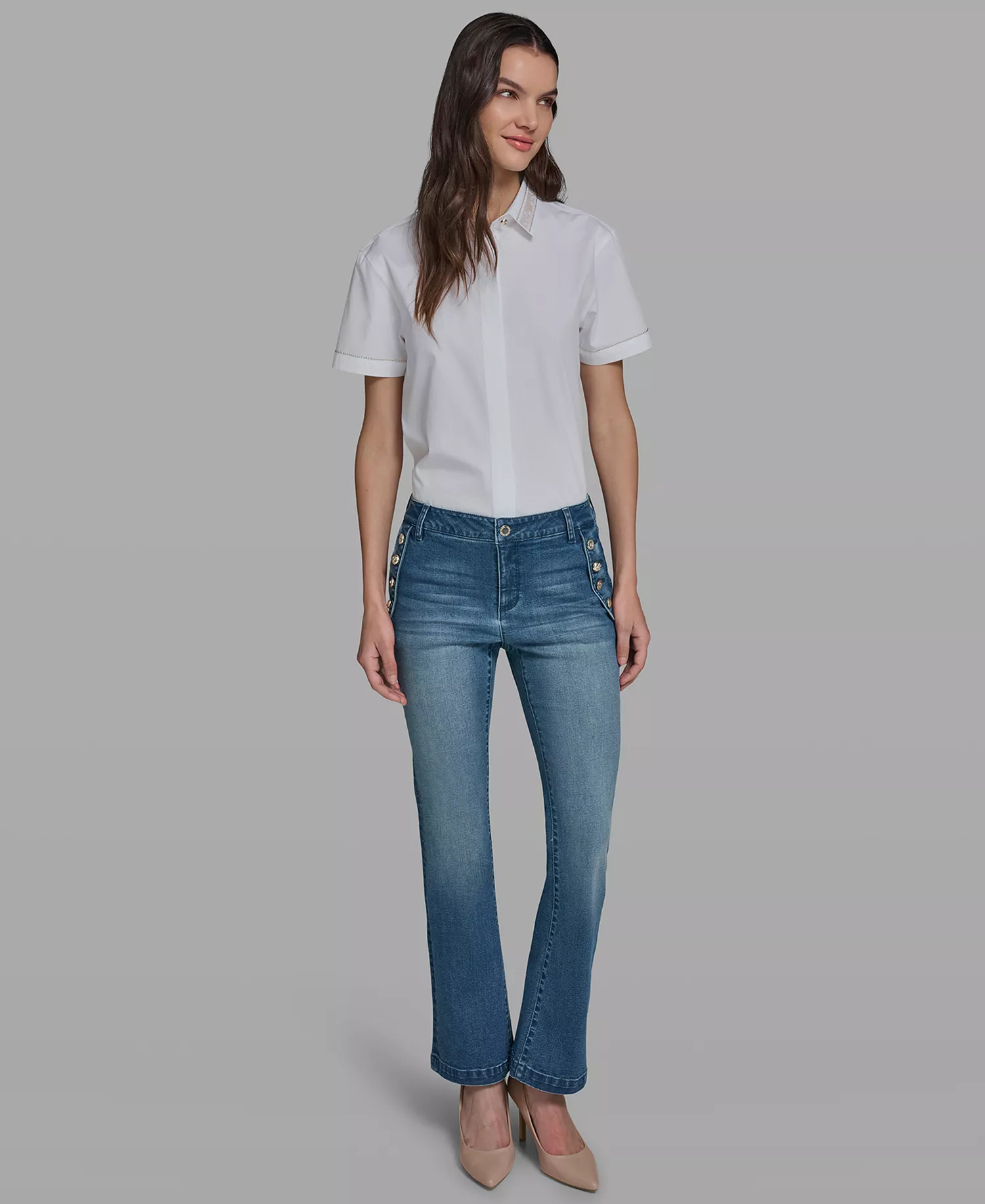 Petite Mid-Rise Denim Pants - Steel Blue - 10P