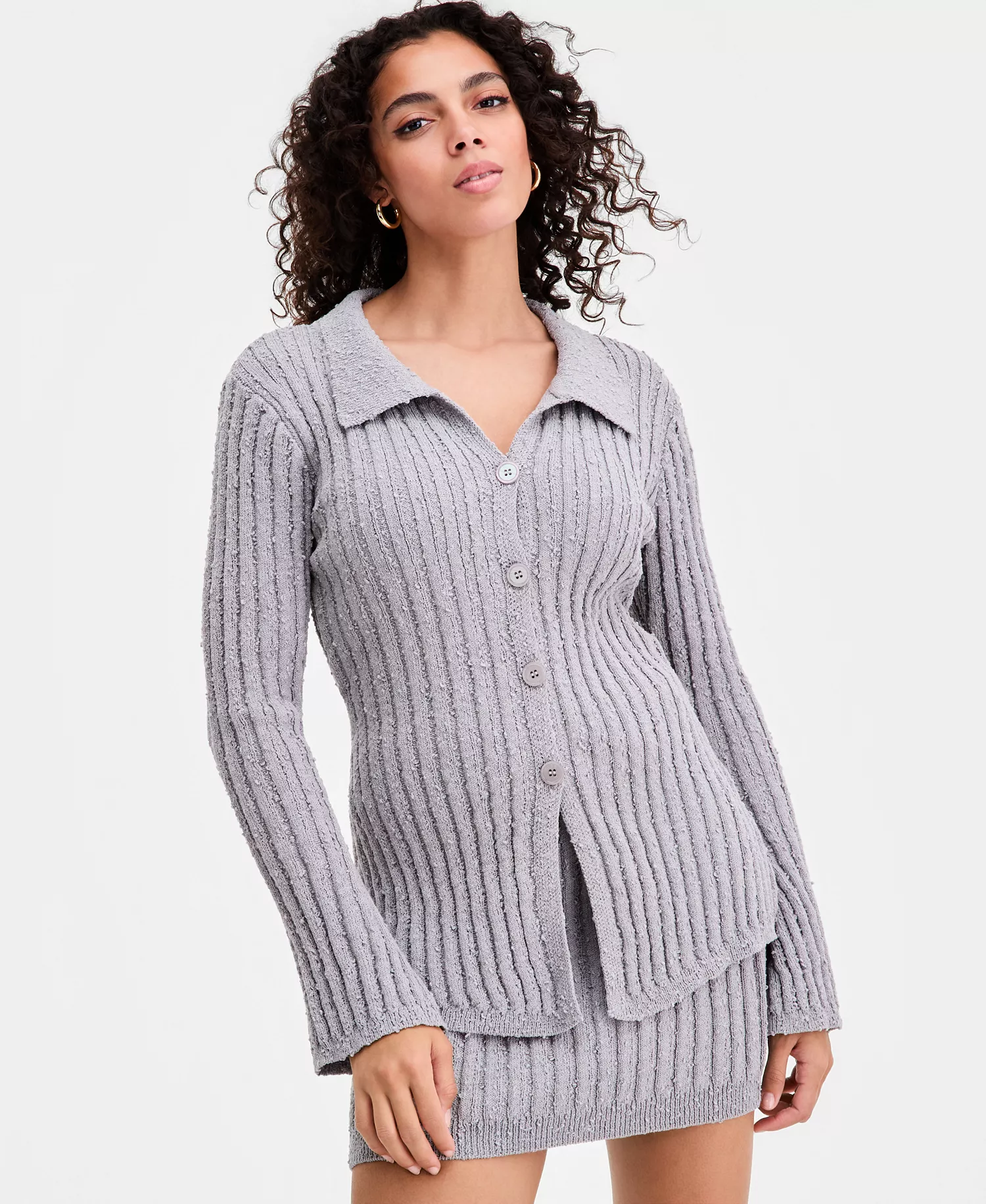 Women's Collared Hourglass Cardigan, Macy's Exclusive - Light Grey - L