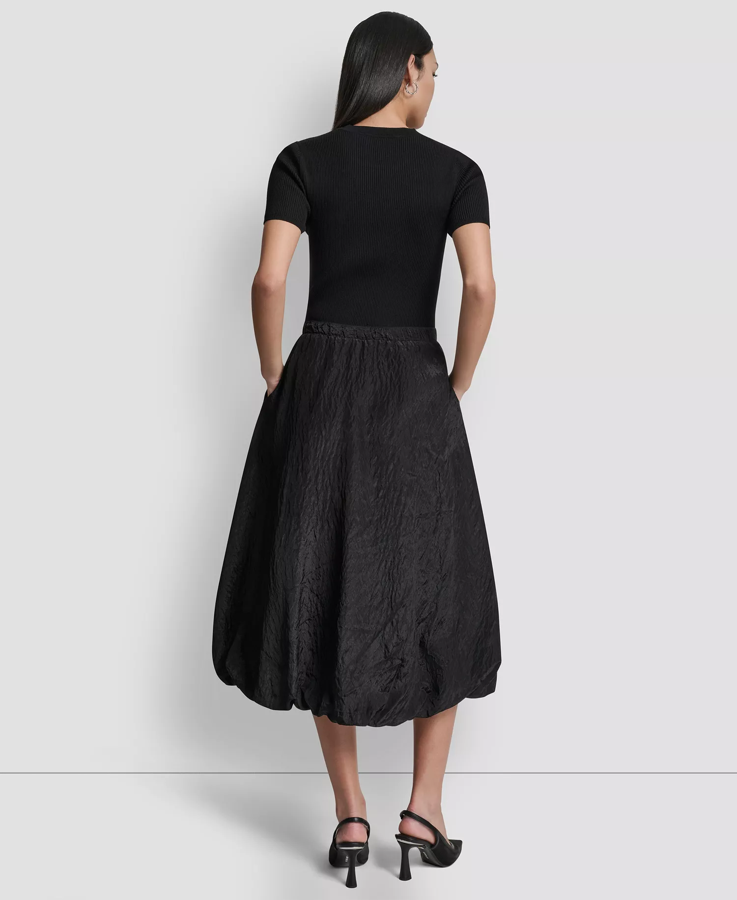 Women's Mix Media Cargo Pocket Sweater Dress - Black - L