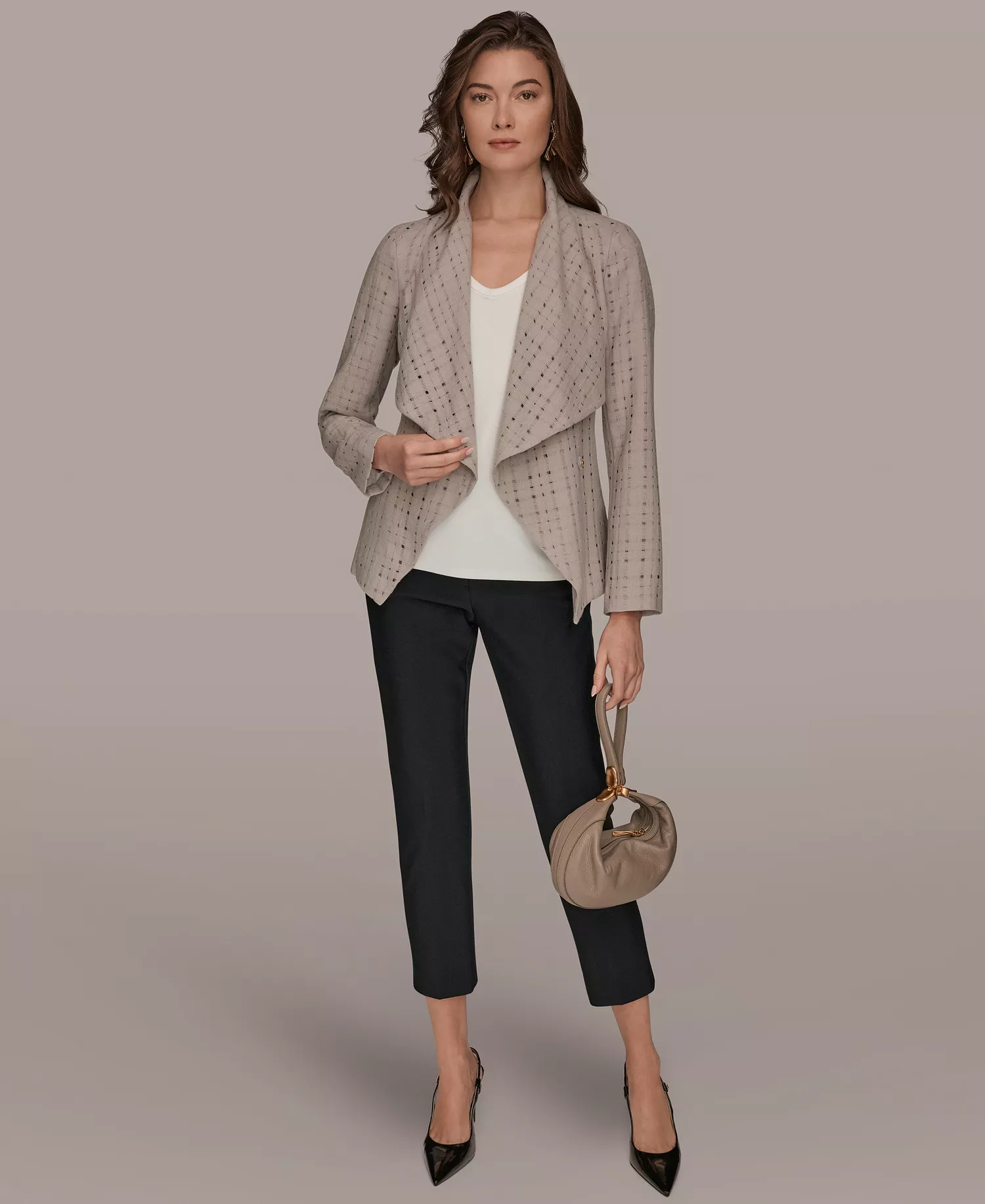 Women's Shawl Collar Wrap Jacket with Belt - Vapor - L