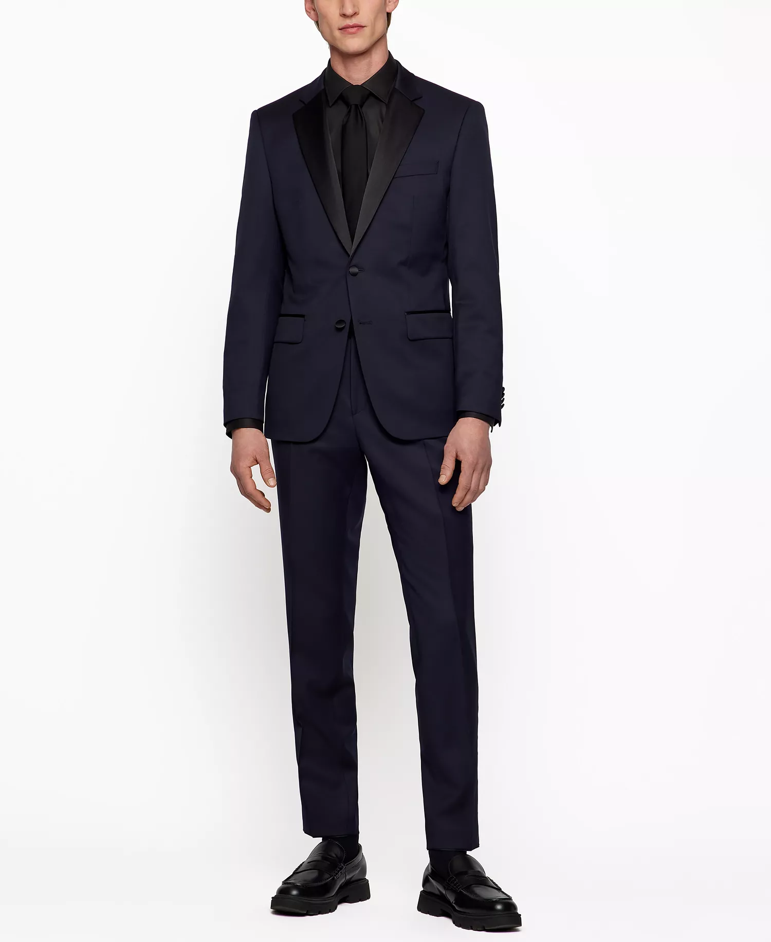 Men's Slim-Fit Tuxedo Trousers - Dark Blue - 30R