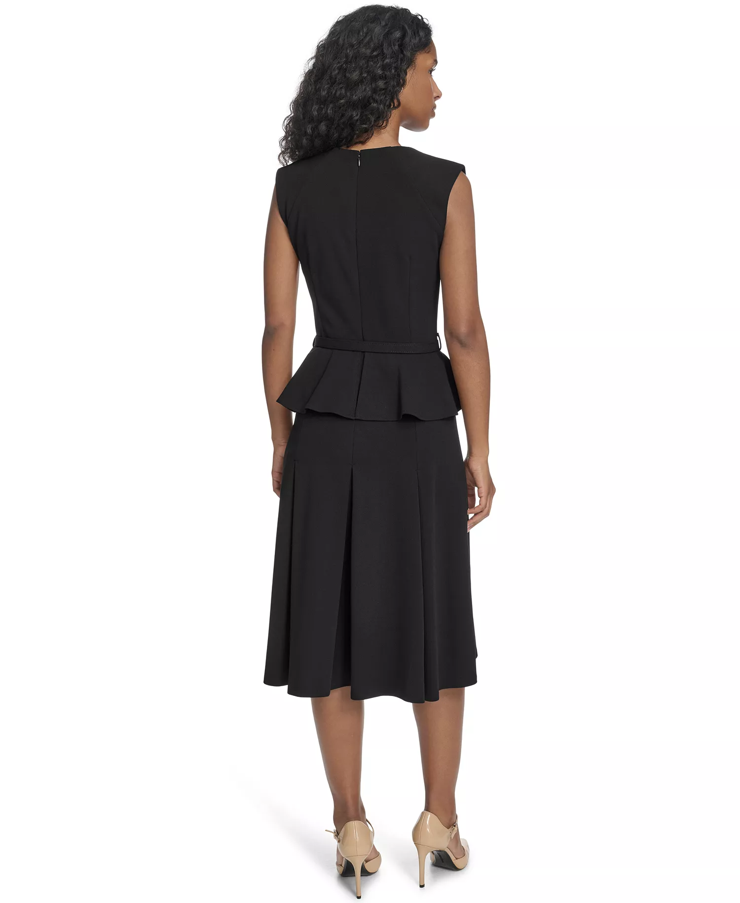 Women's Square-Neck Belted Midi Dress - Black - 10