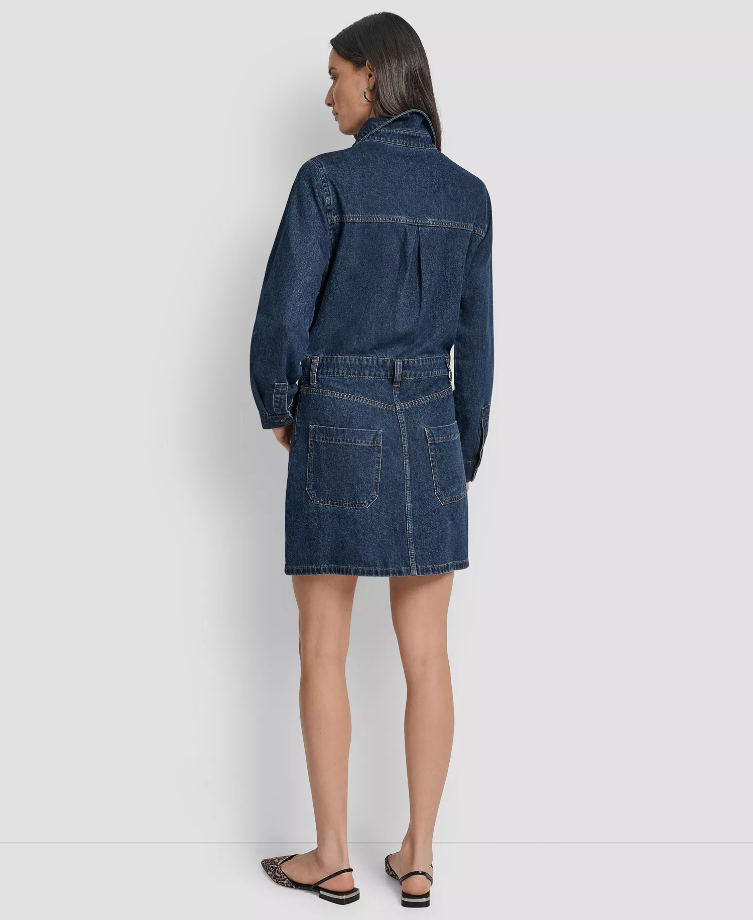Women's Button-Down Long-Sleeve Denim Dress - ELERY - XS