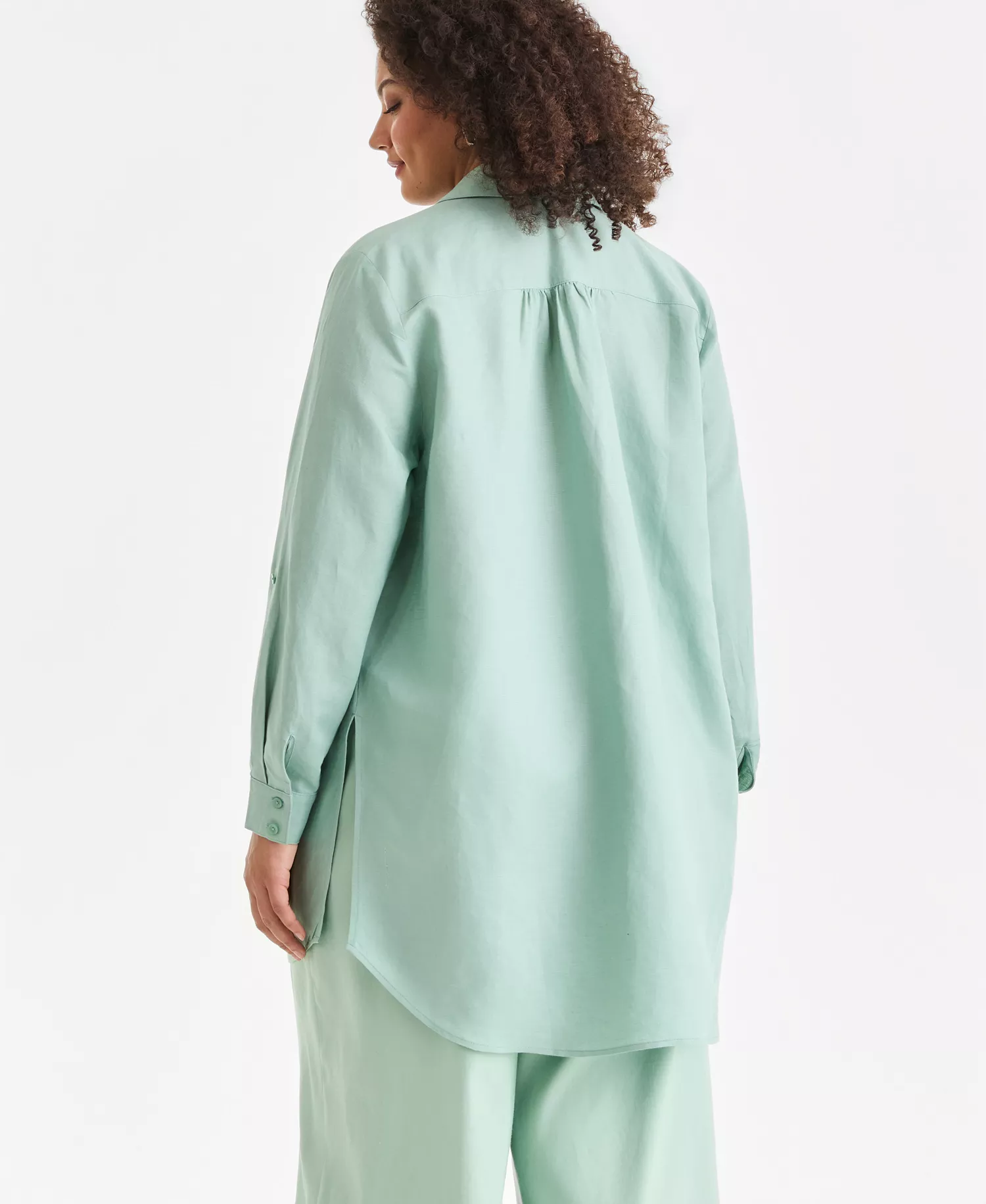 Plus Size Linen-Blend Tunic, Exclusively at Macy's - Faded Moss Green - 0X