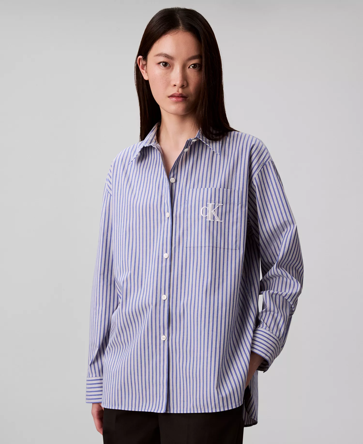 Women's Poplin Relaxed Button Down Shirt - cobalt - XL