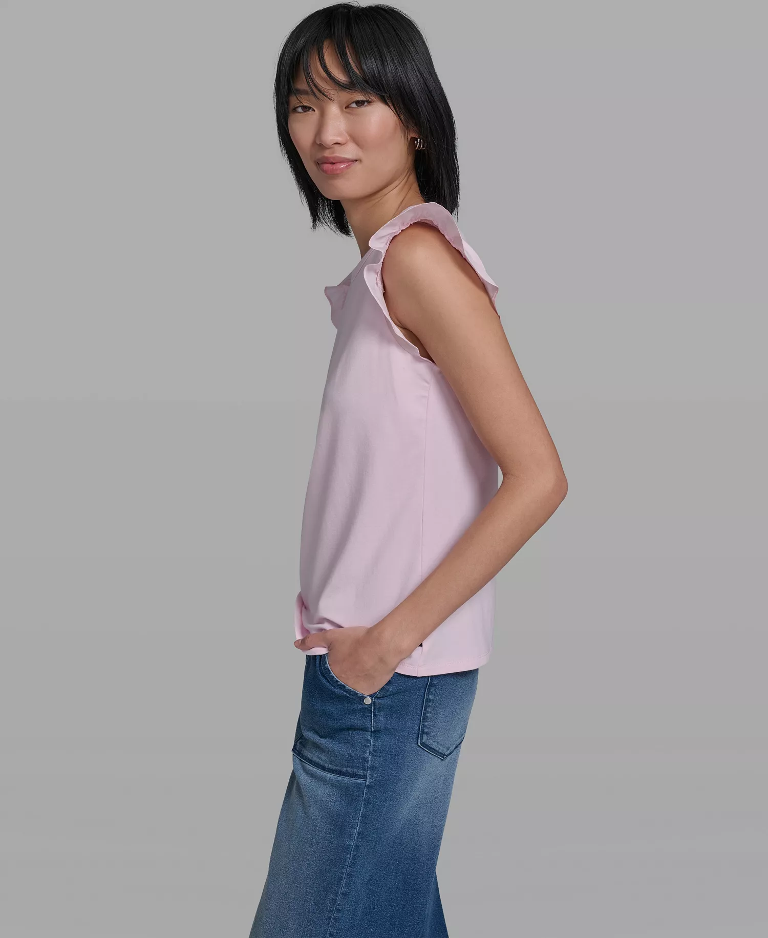 Women's Scallop Trim Boat Neck Top - Ballet Slipper - L