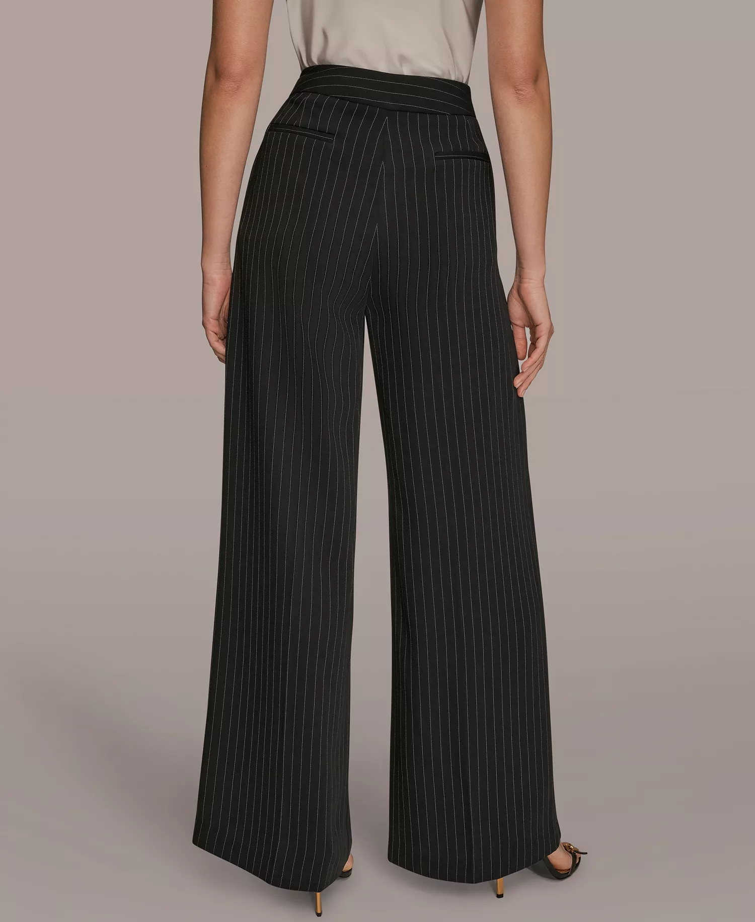 Women's Pinstripe Wide Leg Pants - Black - 0