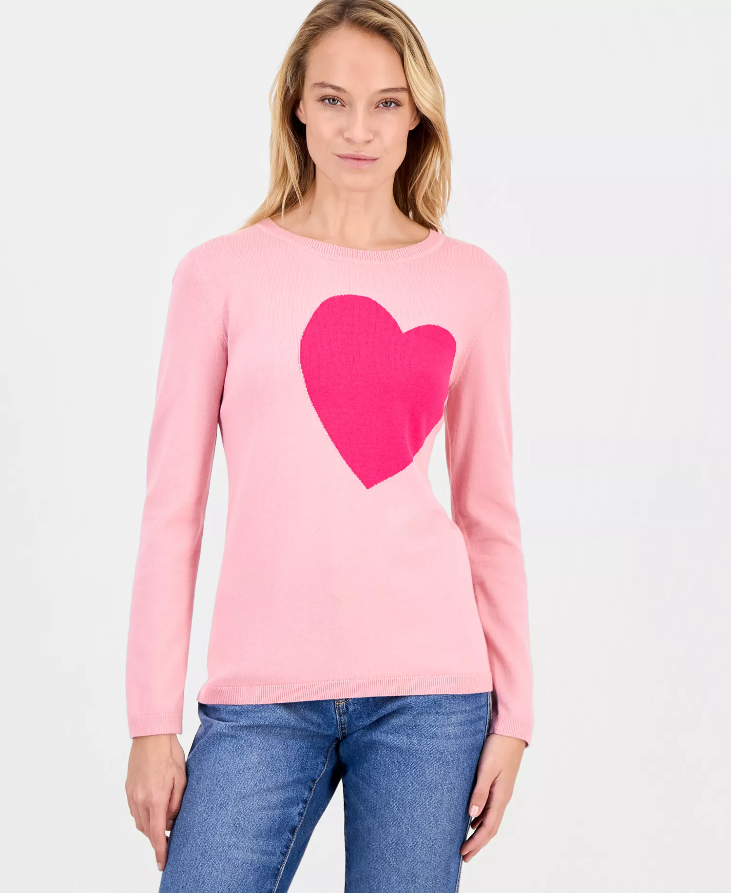 Nautica Women's Cotton Embroidered-Heart Sweater - Bridal Rose/ Aster Pink - L