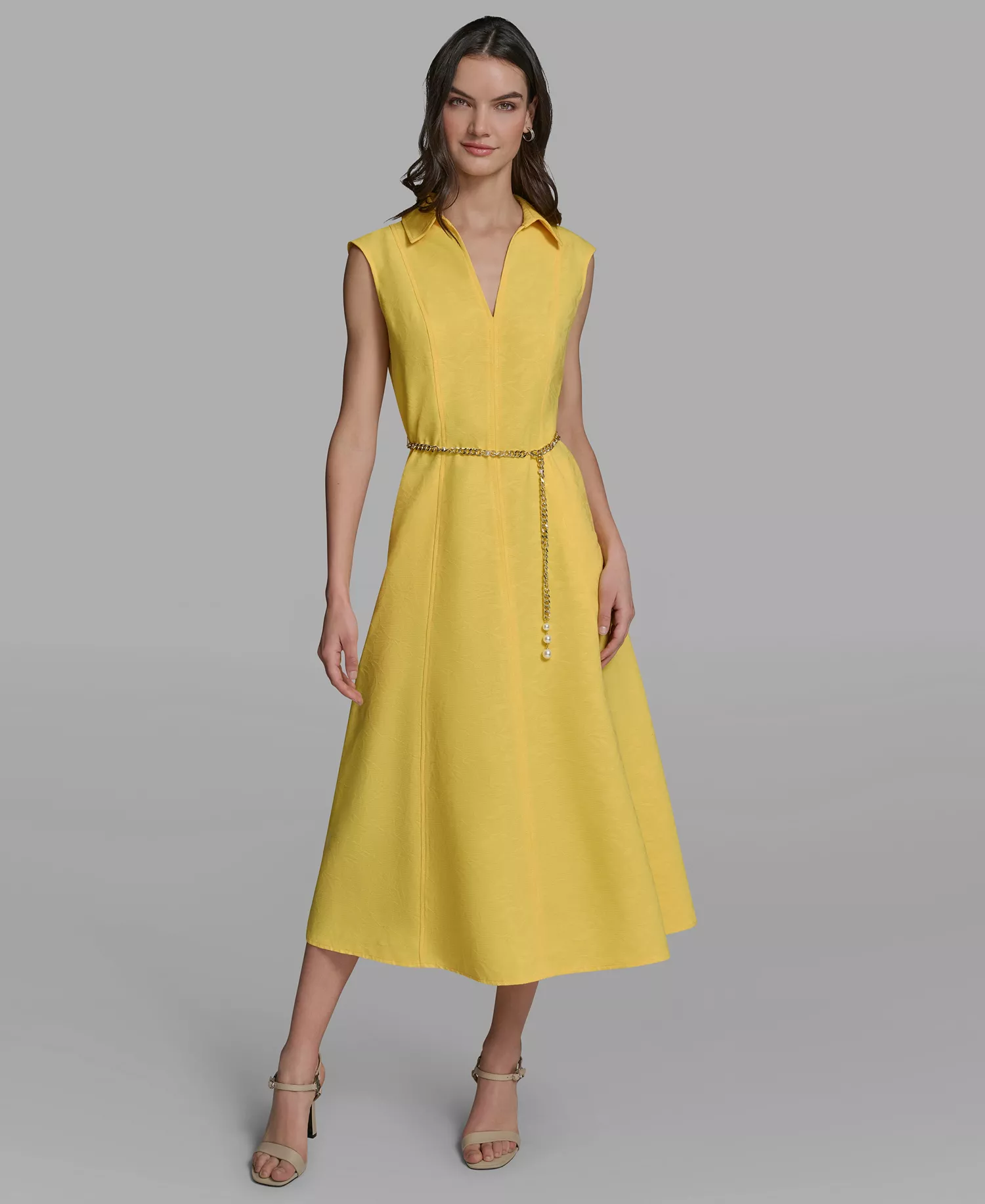 Women's Collared Chain Belt Midi Dress - Lemon Chrome - 0
