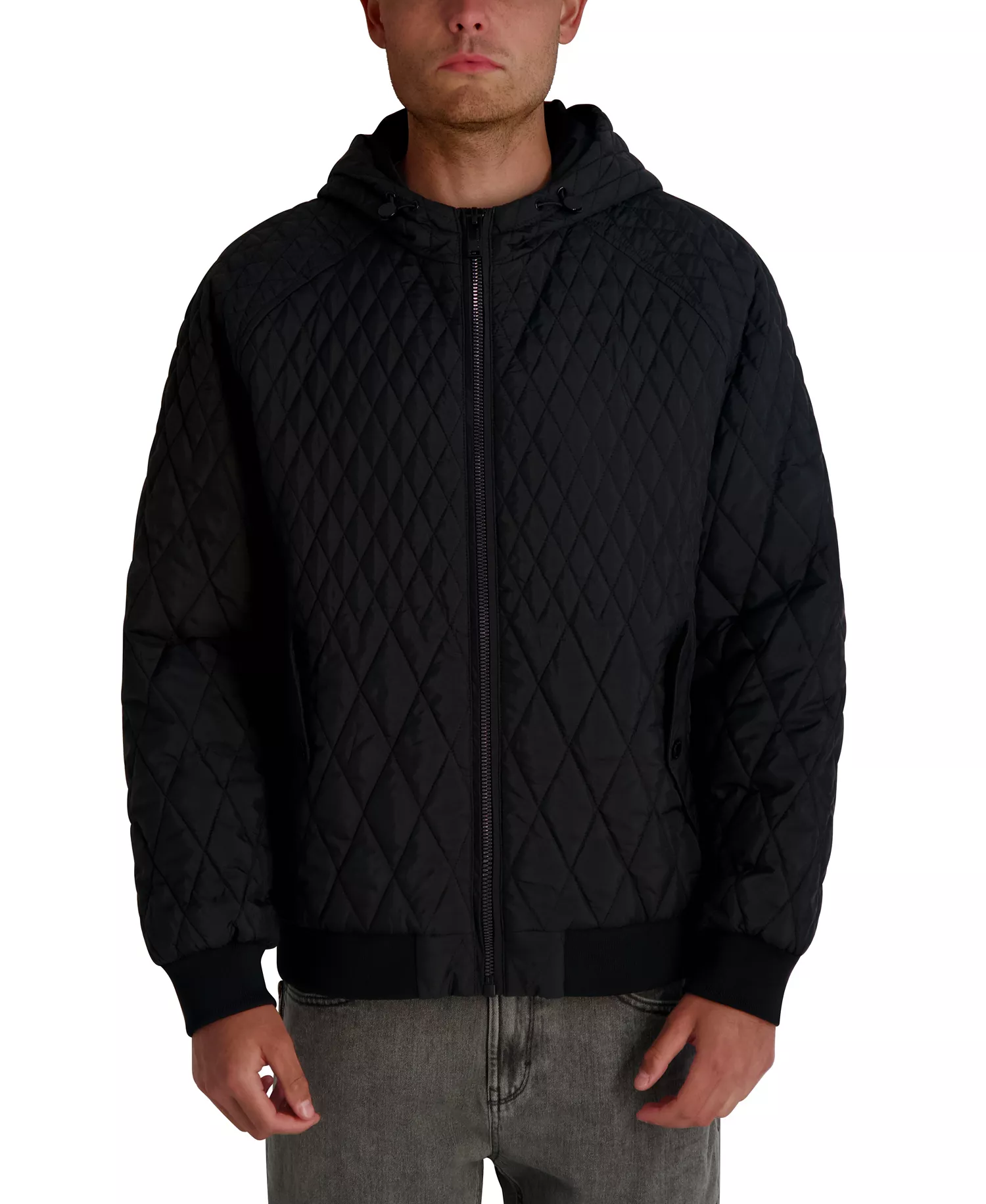 Men's Diamond Quilted Bomber Jacket - Black - 2XL