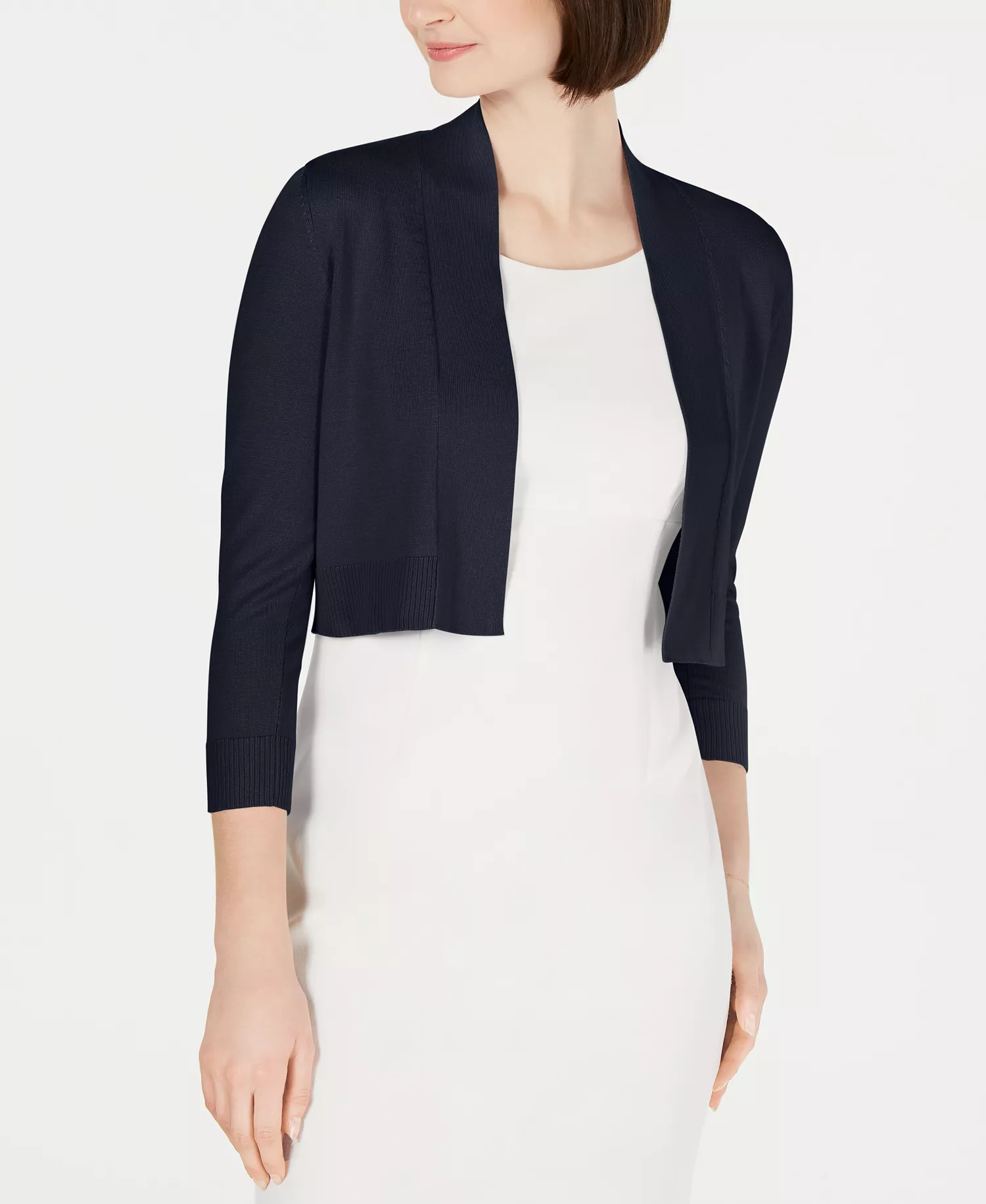 Cropped Open-Front Cardigan - Indigo - L
