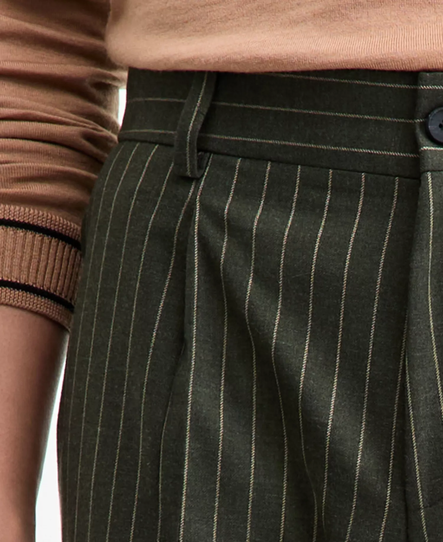 Men's Modern-Fit Pleated Pinstripe Suit Pants - Dark Green - 38R