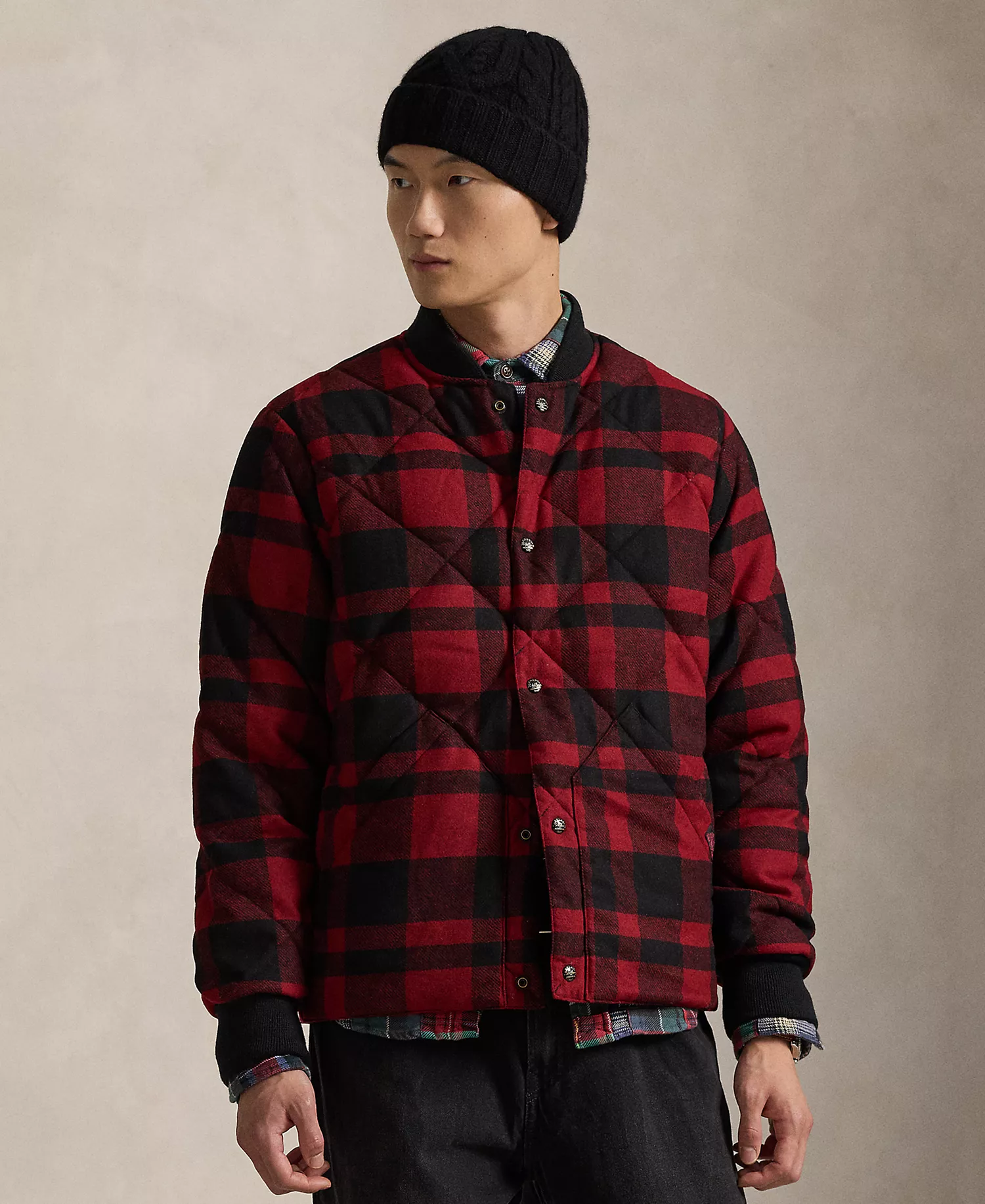 Men's Baseball Collar Buffalo Check Jacket - Buffalo Plaid - S