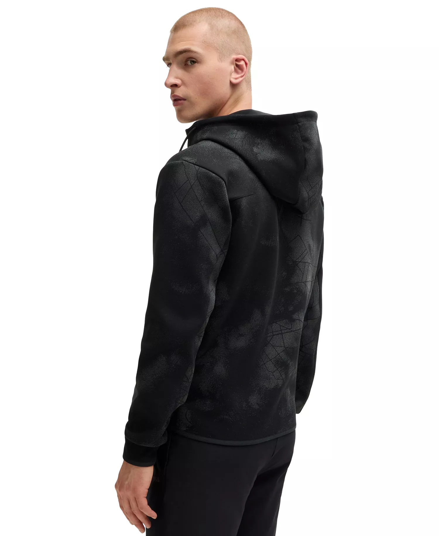 Men’s Reflective Artwork Zip-Up Hoodie - Black - 2XL