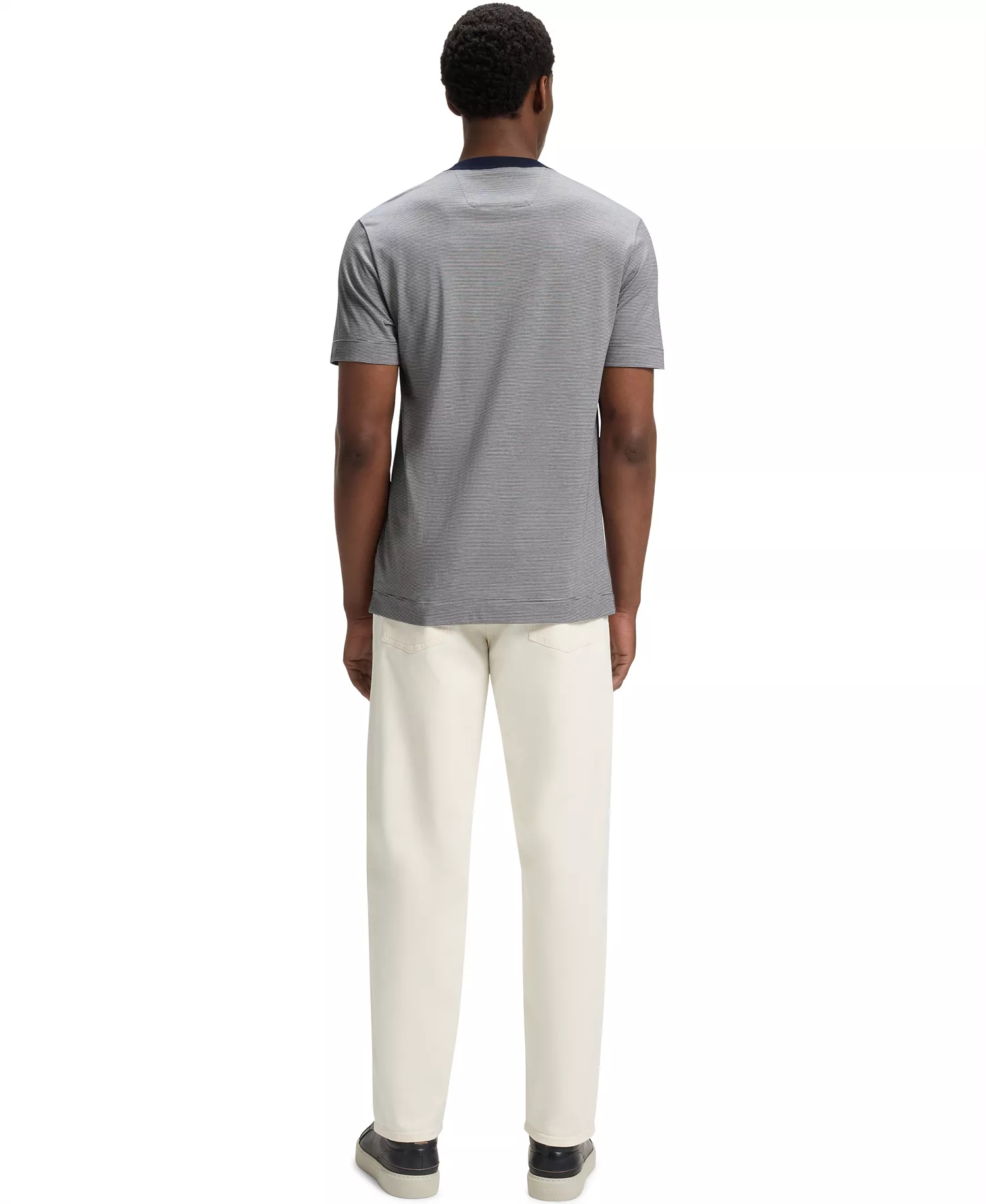 Men's Fineline Stripe Cotton-Silk T-Shirt - Dark Blue - XXL