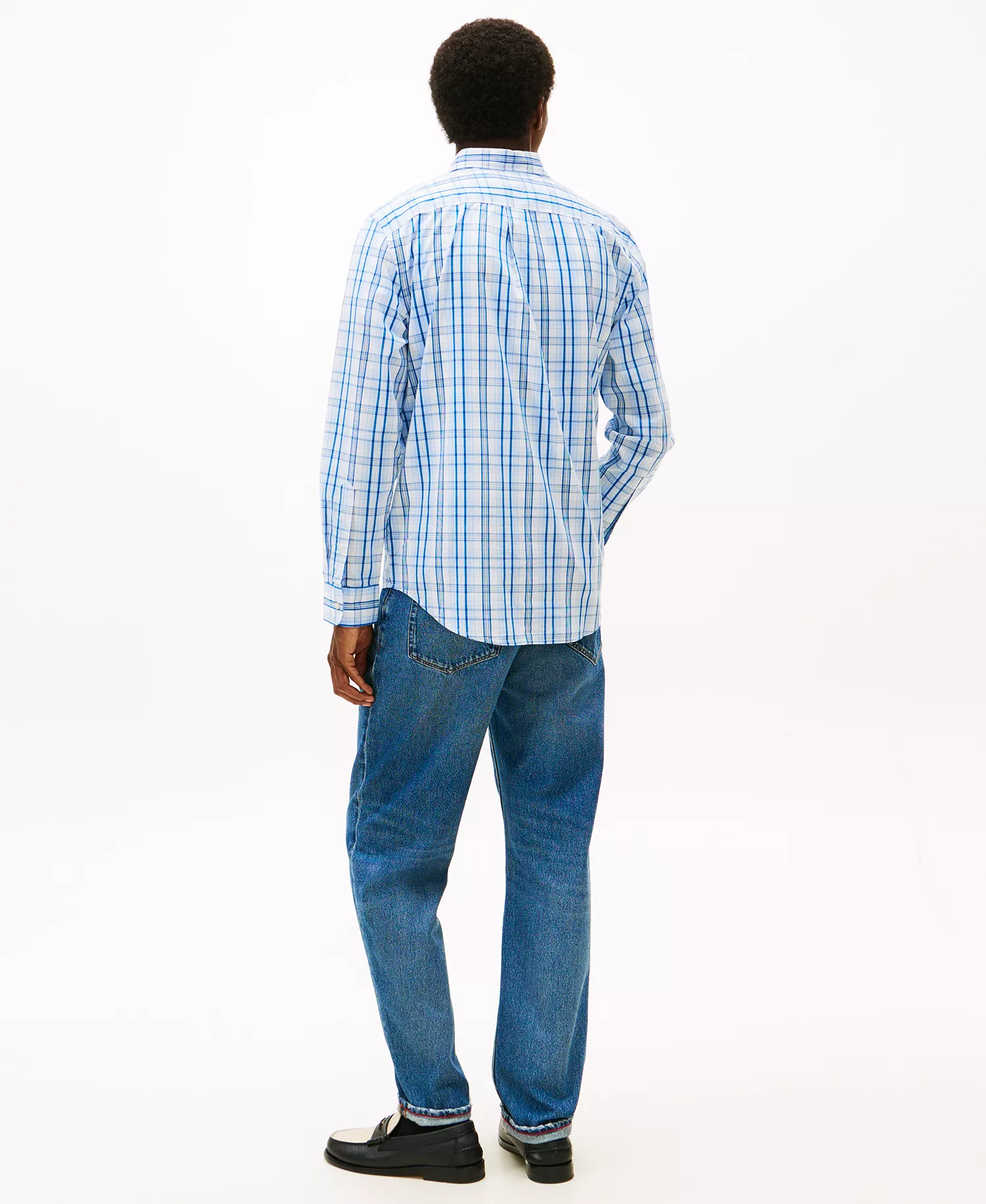 Men's Flex Poplin Medium Check Shirt - White / Check - L