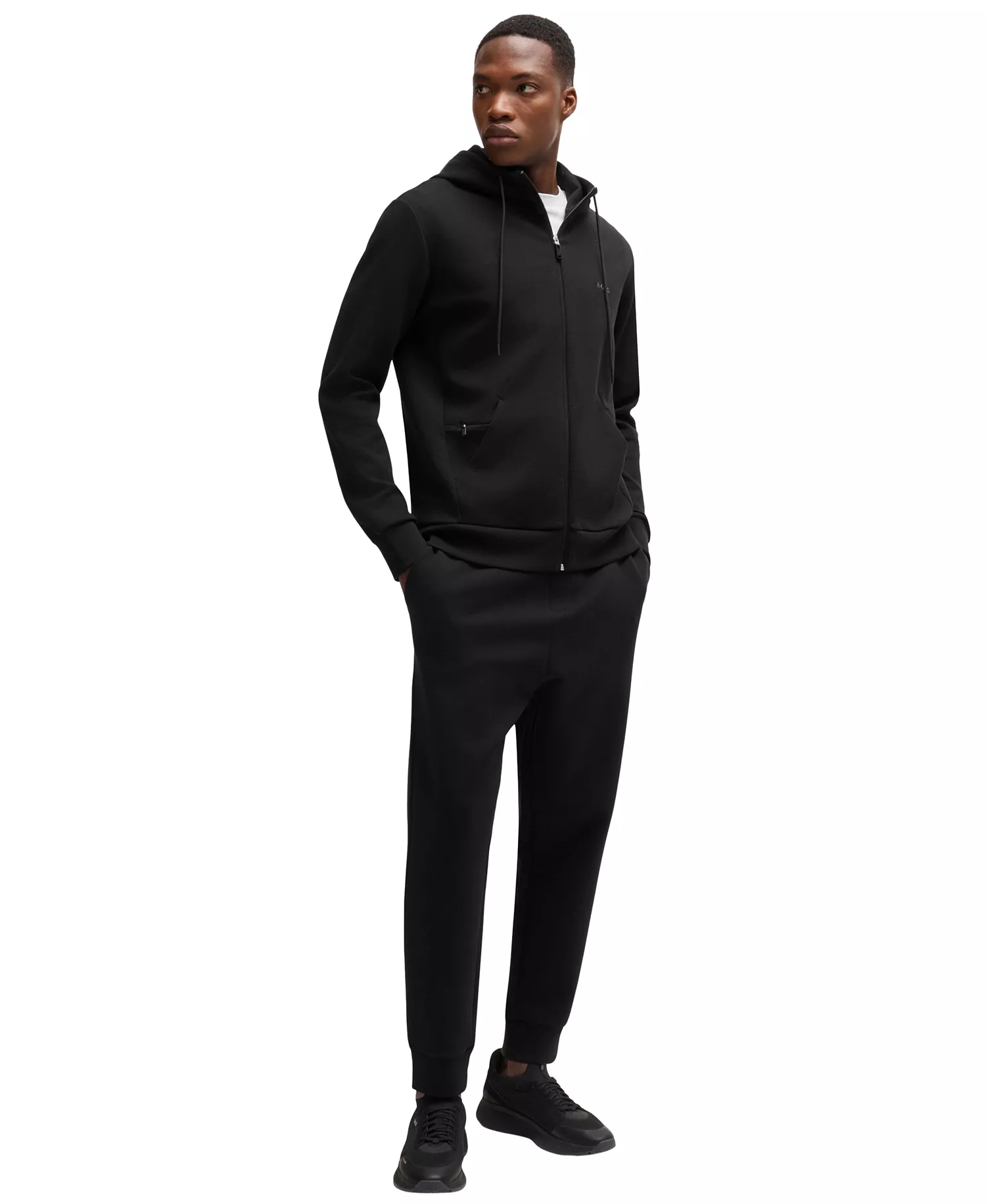 Men's Logo Print Zip-Up Hoodie - Black - L