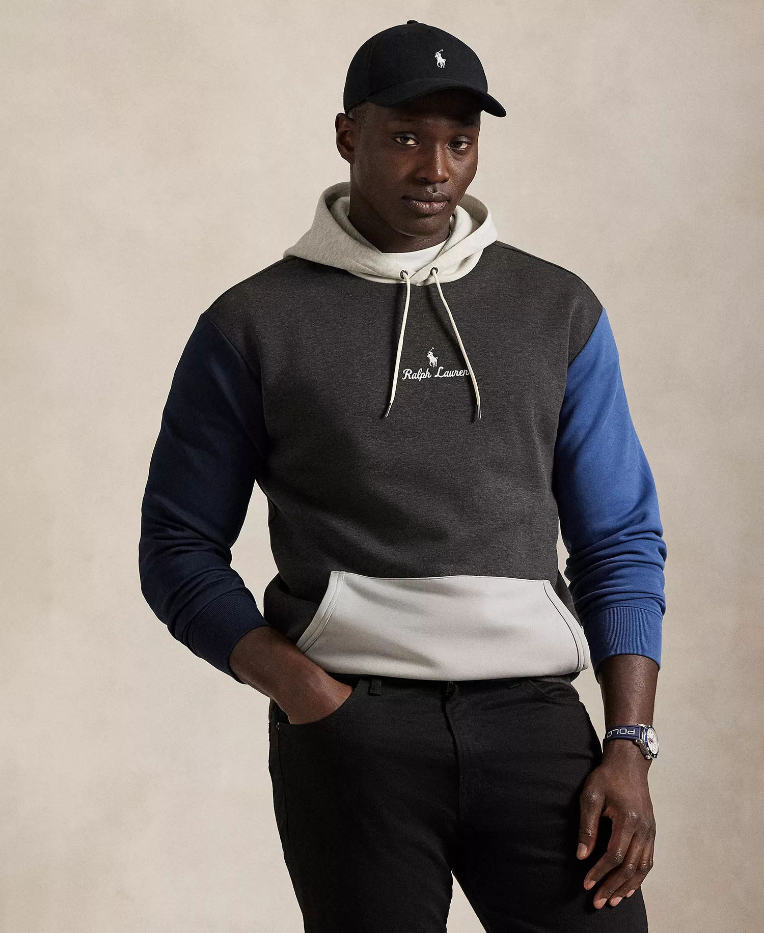 Men's Big & Tall Long-Sleeve Logo Double-Knit Hoodie - Dark Charcoal Heather Multi - 2LT