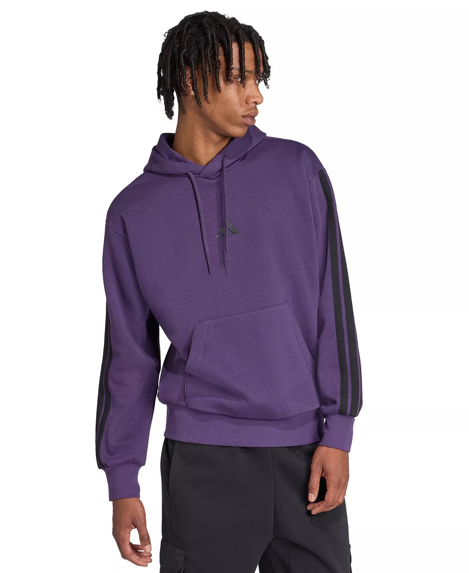 Men's Essential Three Stripes Fleece Hoodie - Aurora Plum/Black - 2XL
