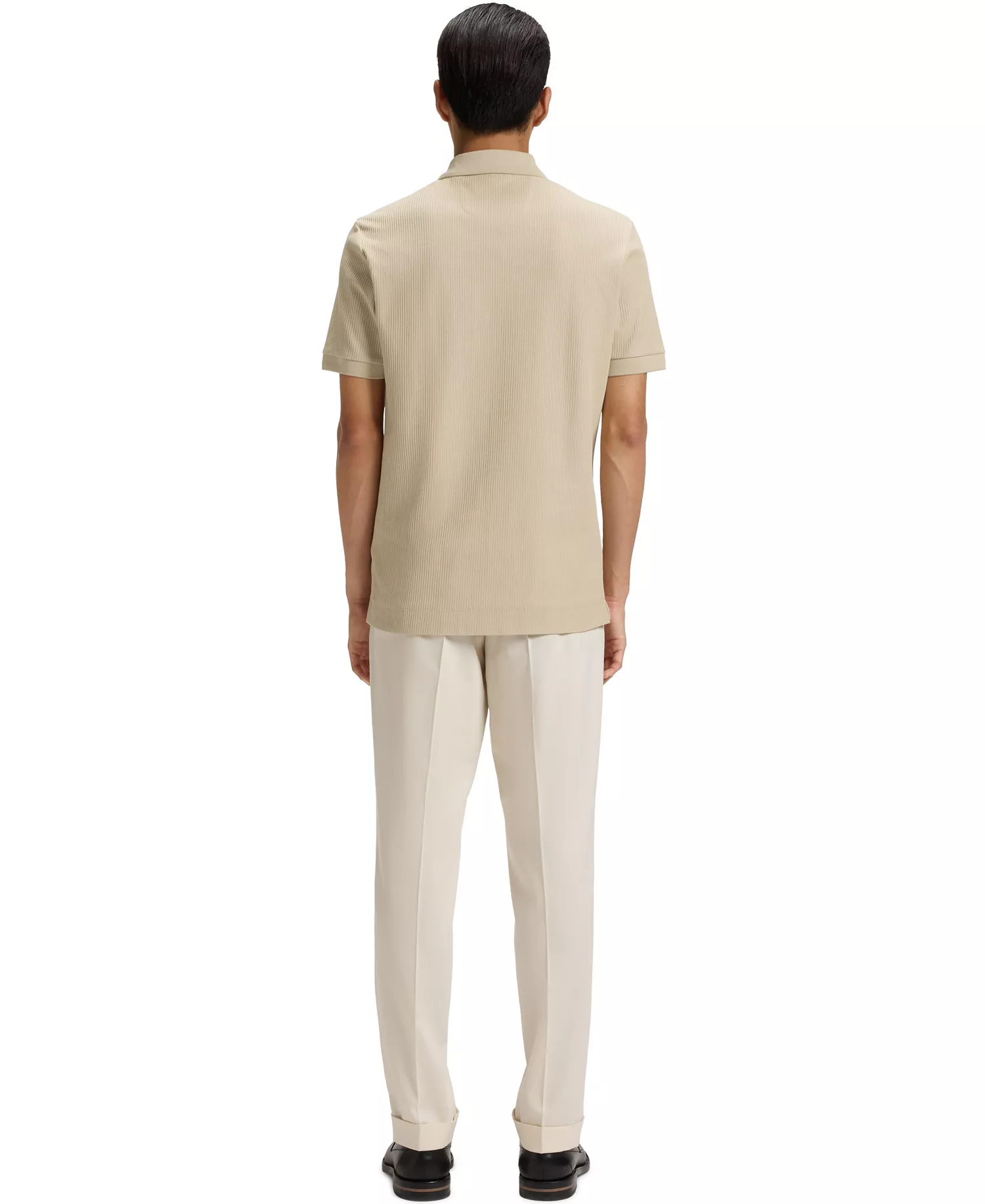 Men's Zip Placket Structured-Cotton Polo Shirt - Open Beige - 2XL