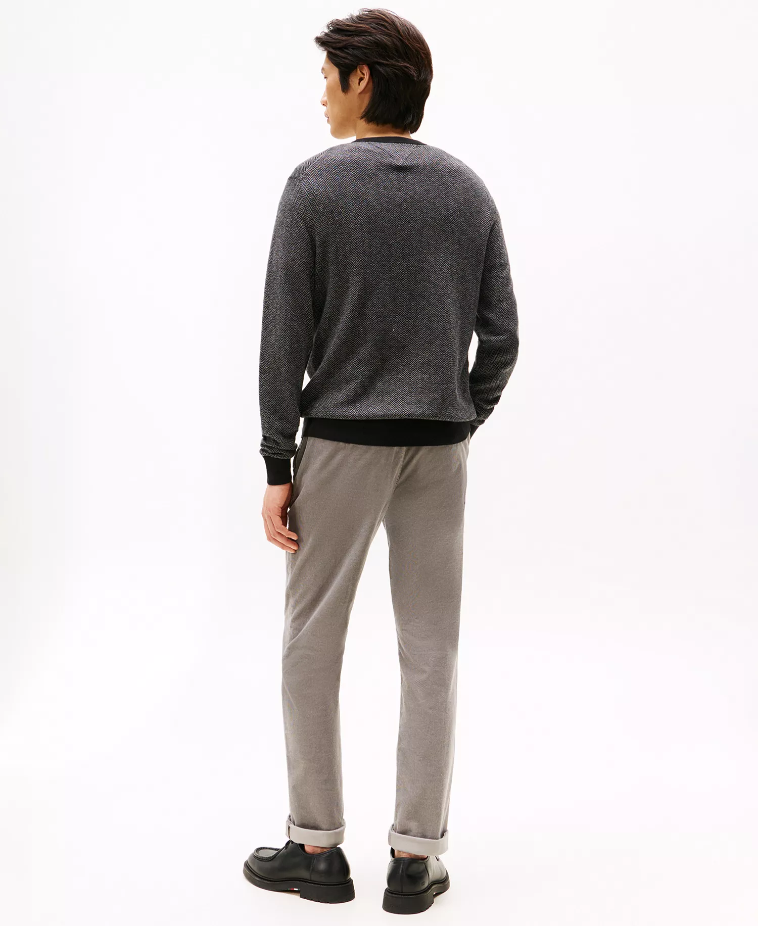 Men's Pima Cotton Cashmere Crew Sweater - Black /Medium Gray Heather - L