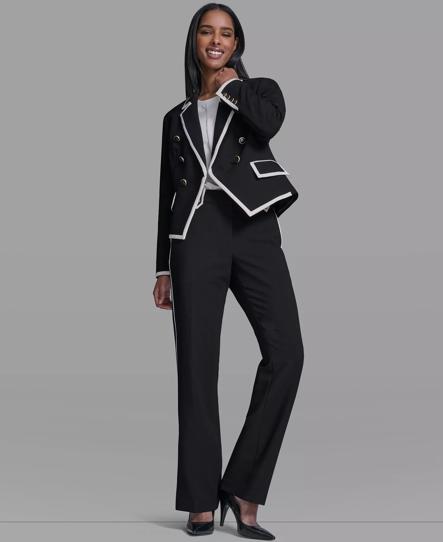 Women's Framed Notch-Collar Jacket - Black/Bisque - 0