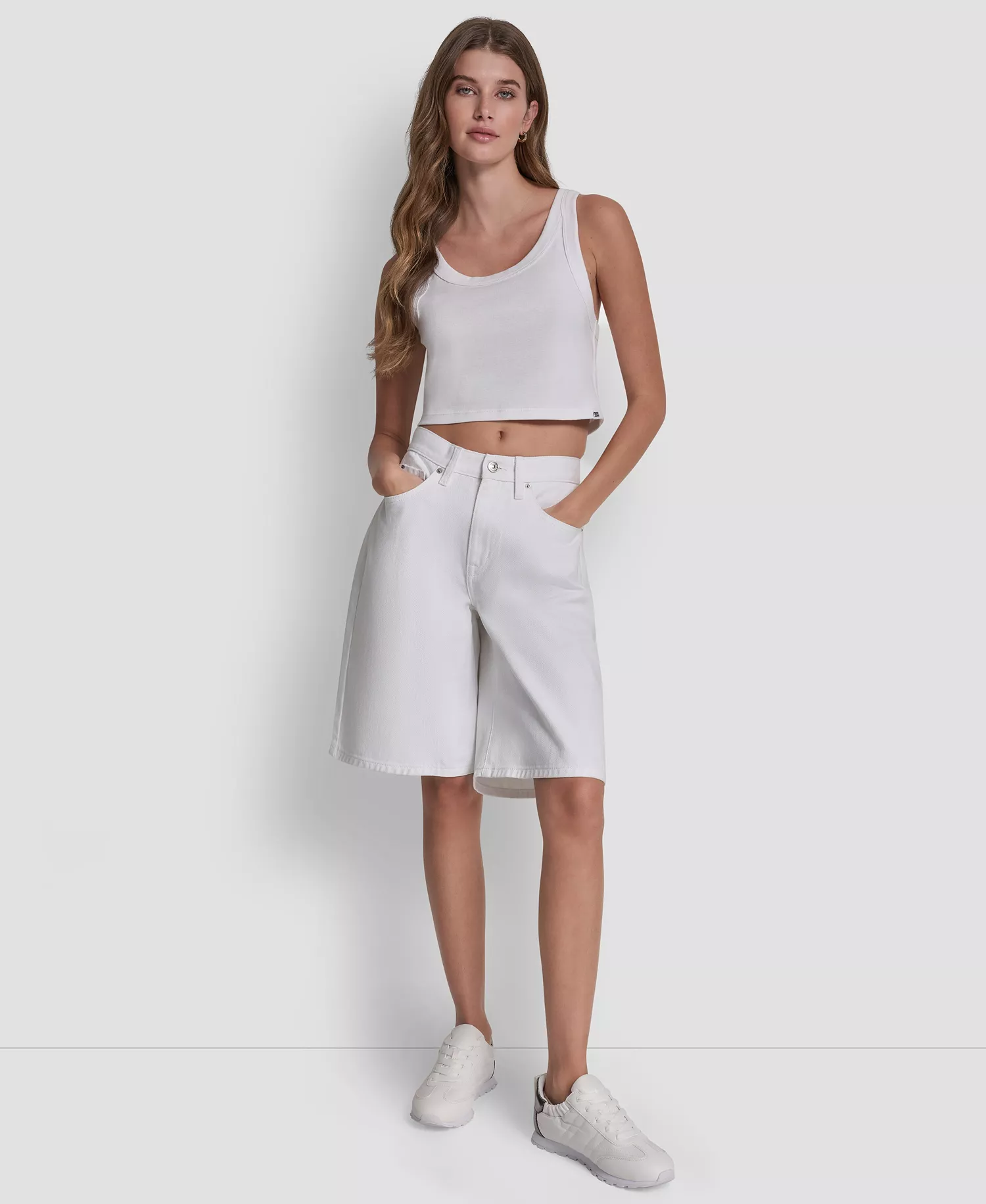 Women's Mid Rise Denim Bermuda Shorts - White - 24