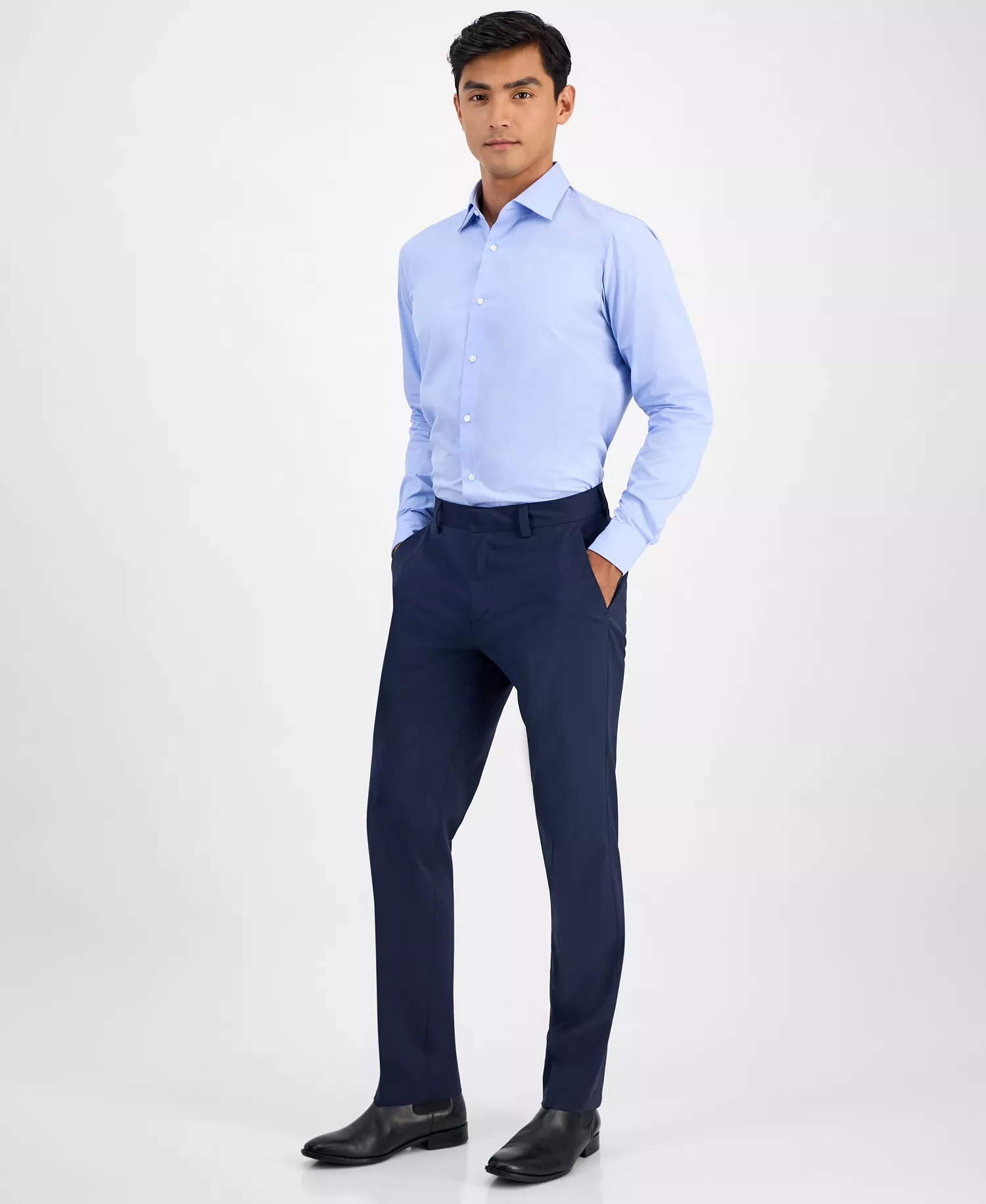 Men's Modern-Fit Solid Wool-Blend Suit Separate Pants - Navy - 30 - 30
