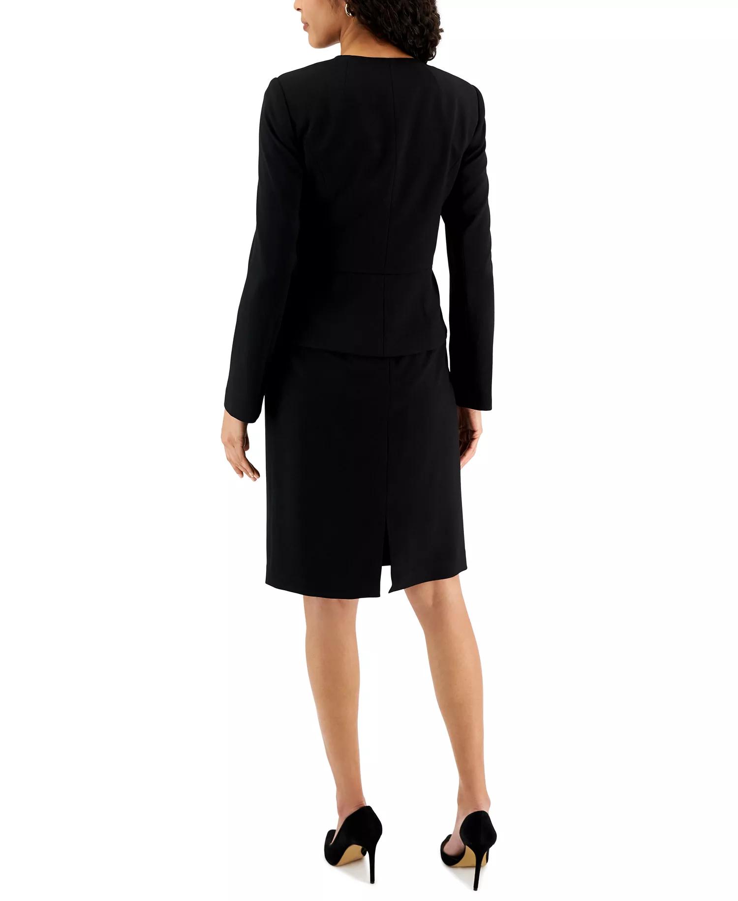 Zipper Jacket Skirt Suit Set - Black - 10