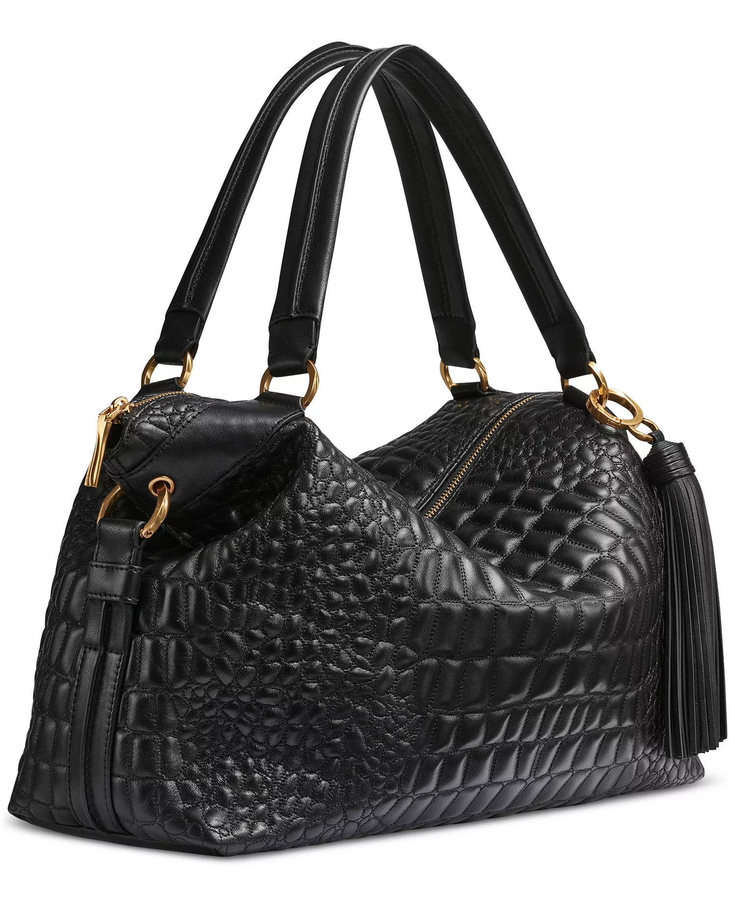 Glenwood Quilted Croc Top Handle Satchel with Tassel Detail - Black/gold - NO SIZE