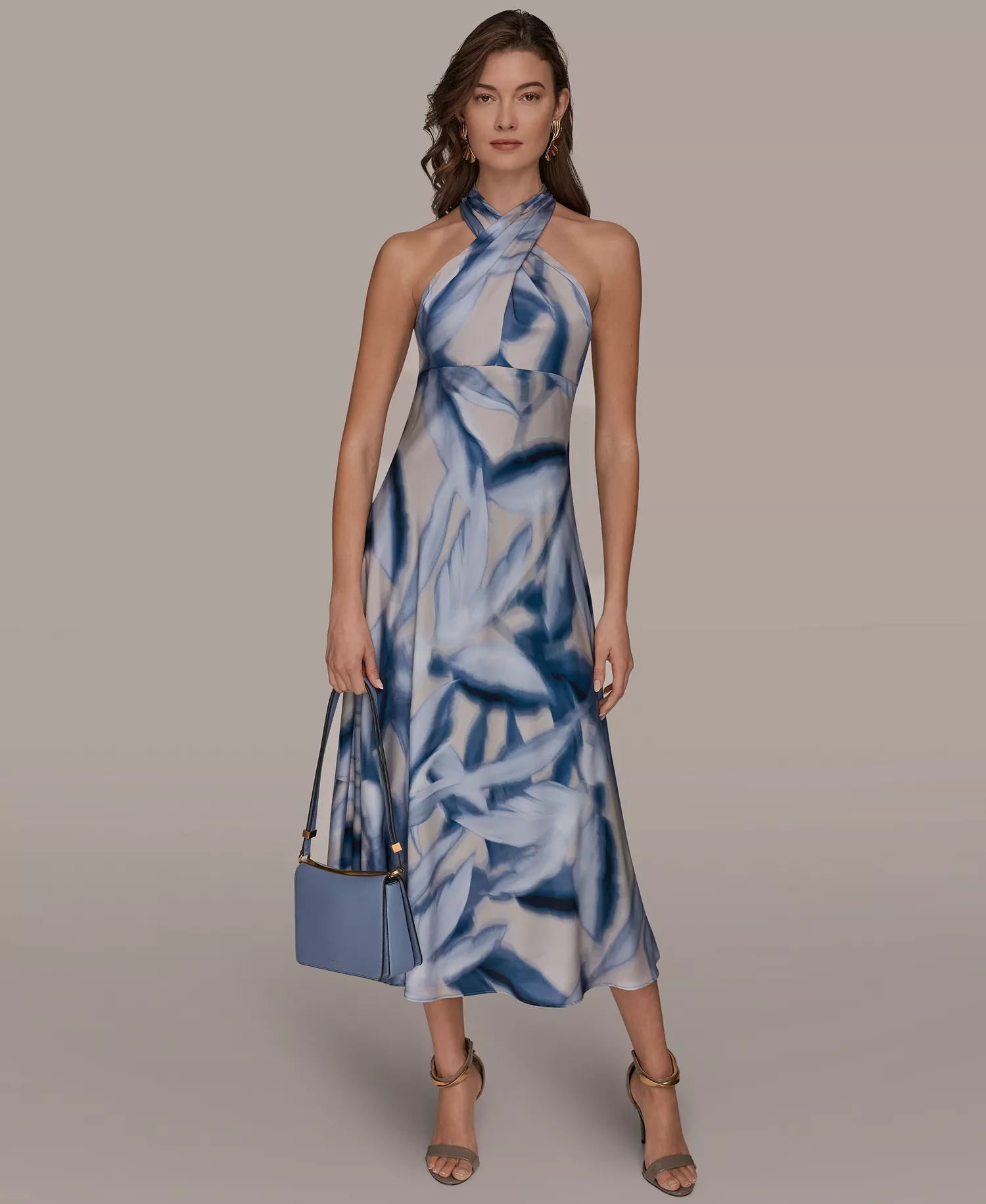 Women's Halter Neck A-Line Midi Dress - Vapor Multi - 10