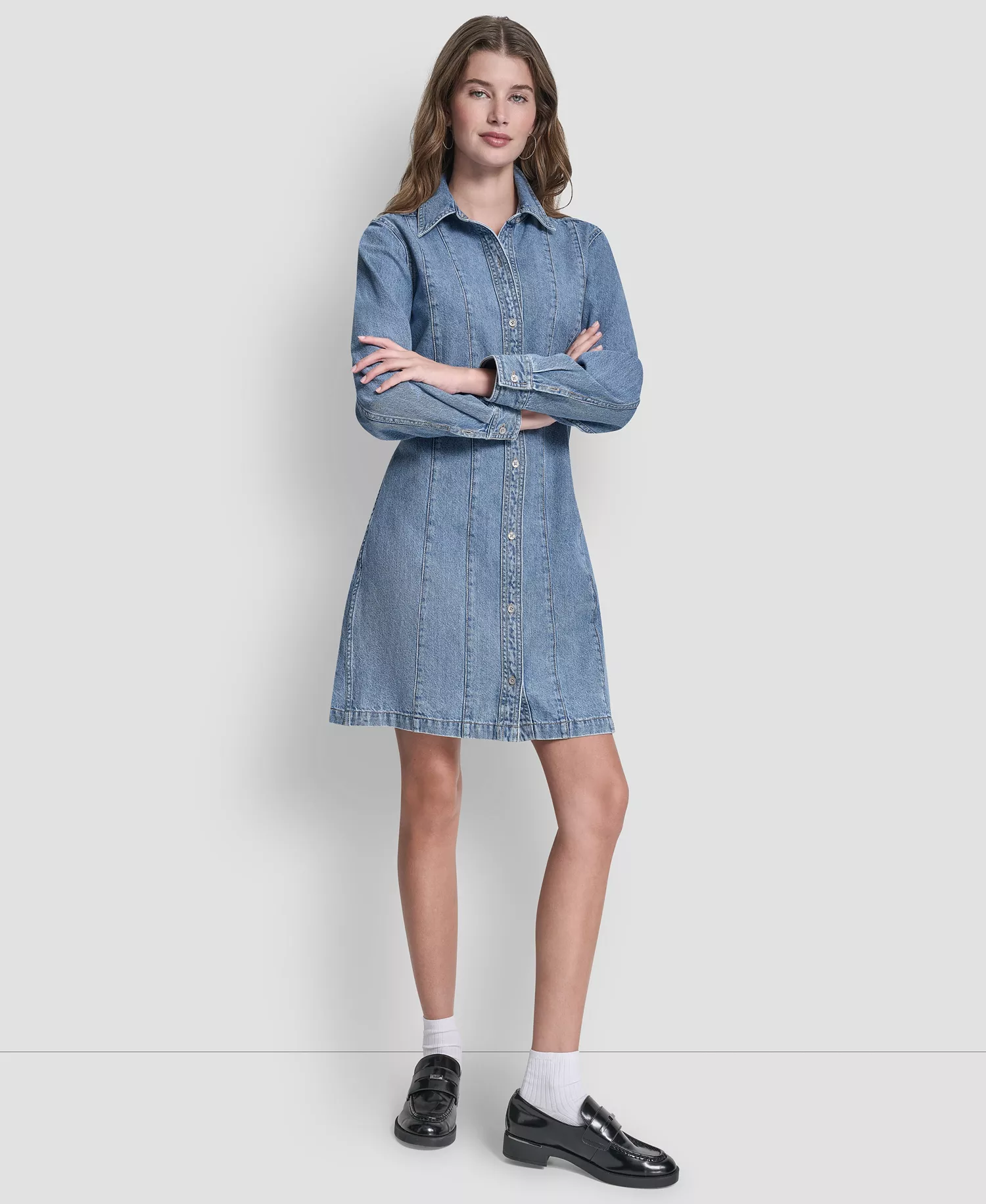 Women's Collared Seamed A-Line Shirt Dress - Harmony - L