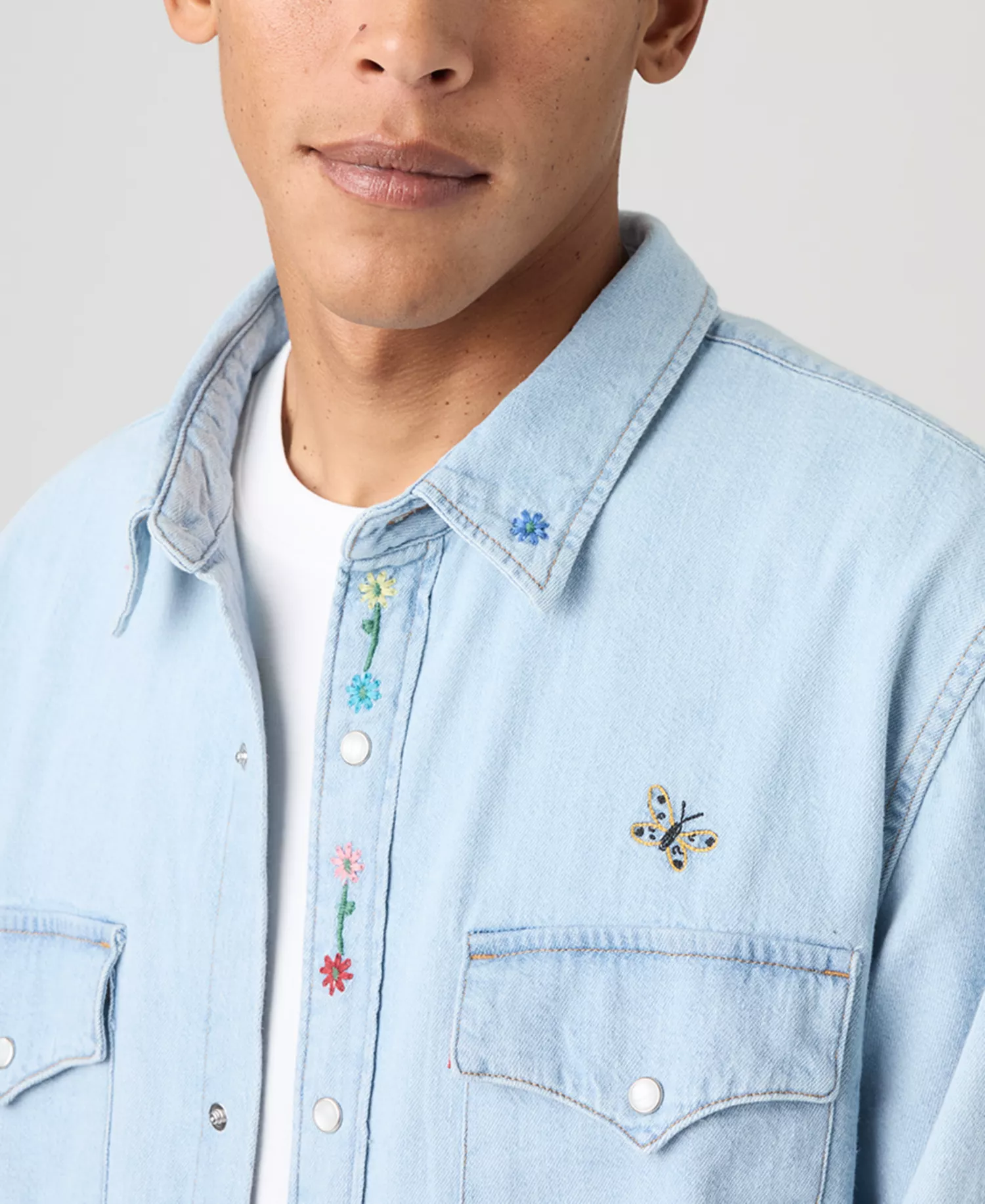 Premium Men's Relaxed-Fit Western Embroidered - Spring Flowers - 2XL