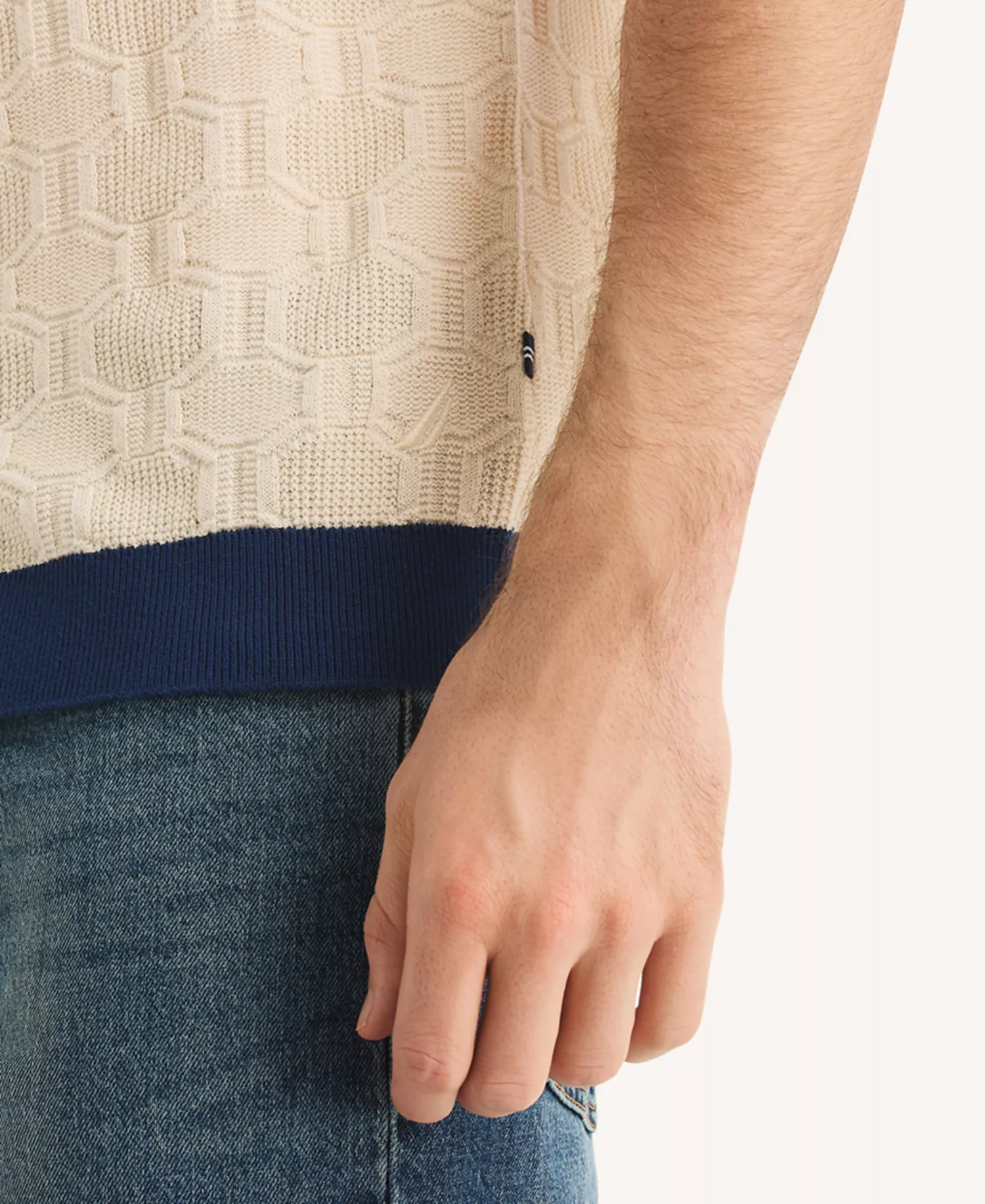 Men's Short-Sleeve Polo Sweater - Natural - L