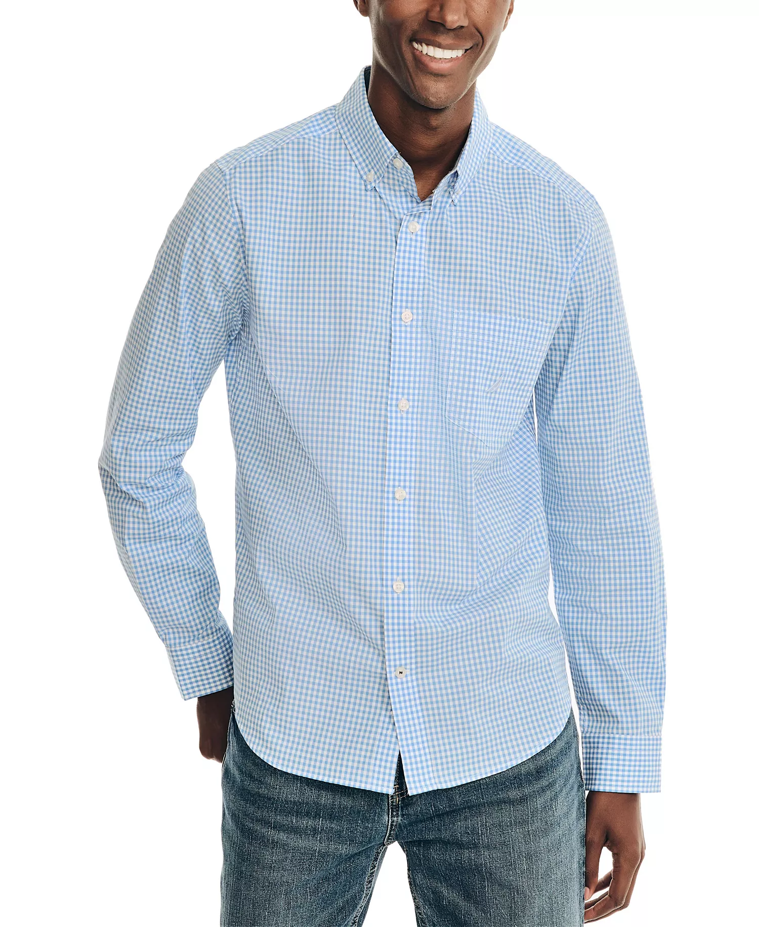 Men's Classic-Fit Gingham Plaid Button-Down Shirt - Light French Blue - 2XL