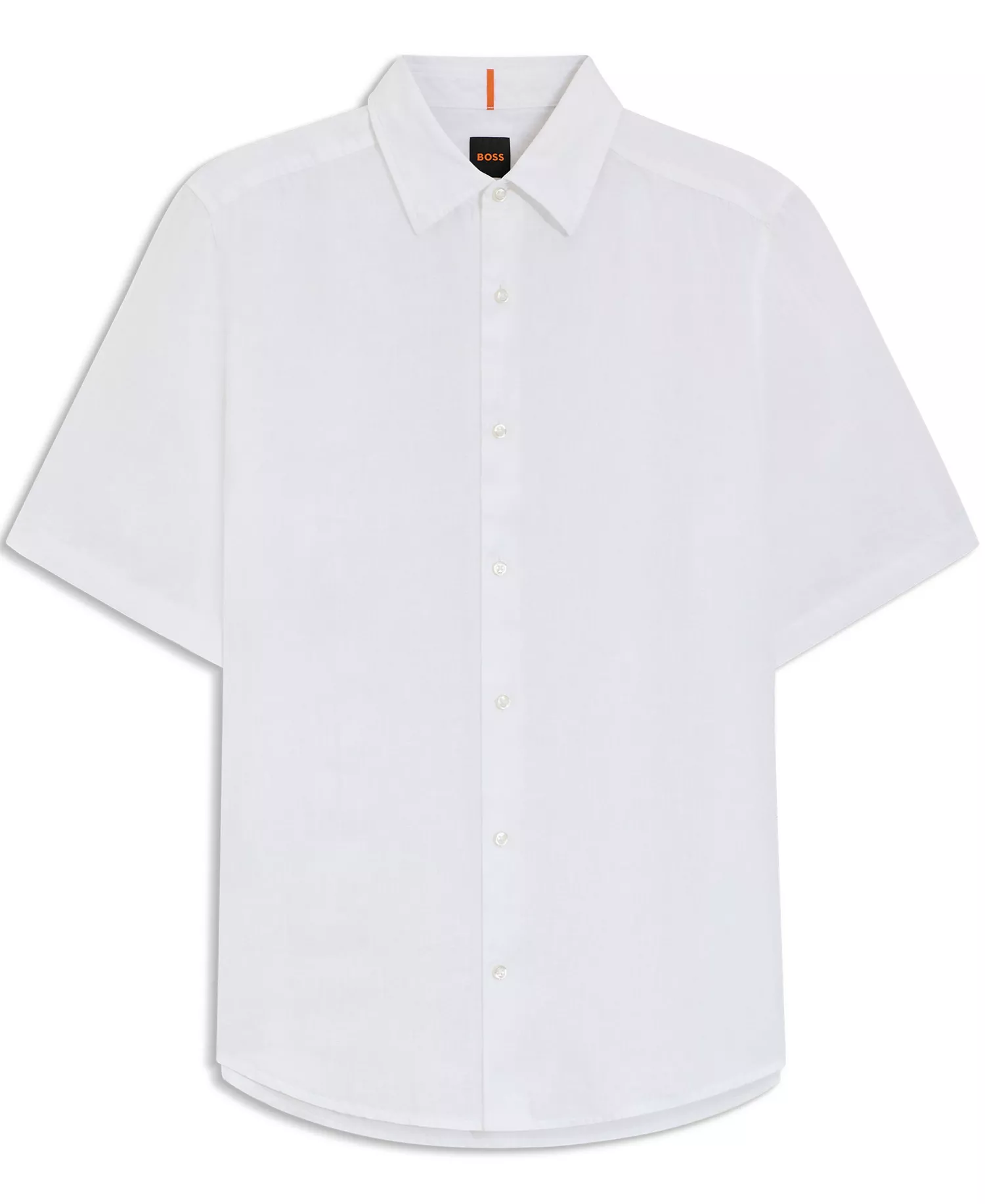 Men's Linen Regular-Fit Short-Sleeved Shirt - White - 2XL