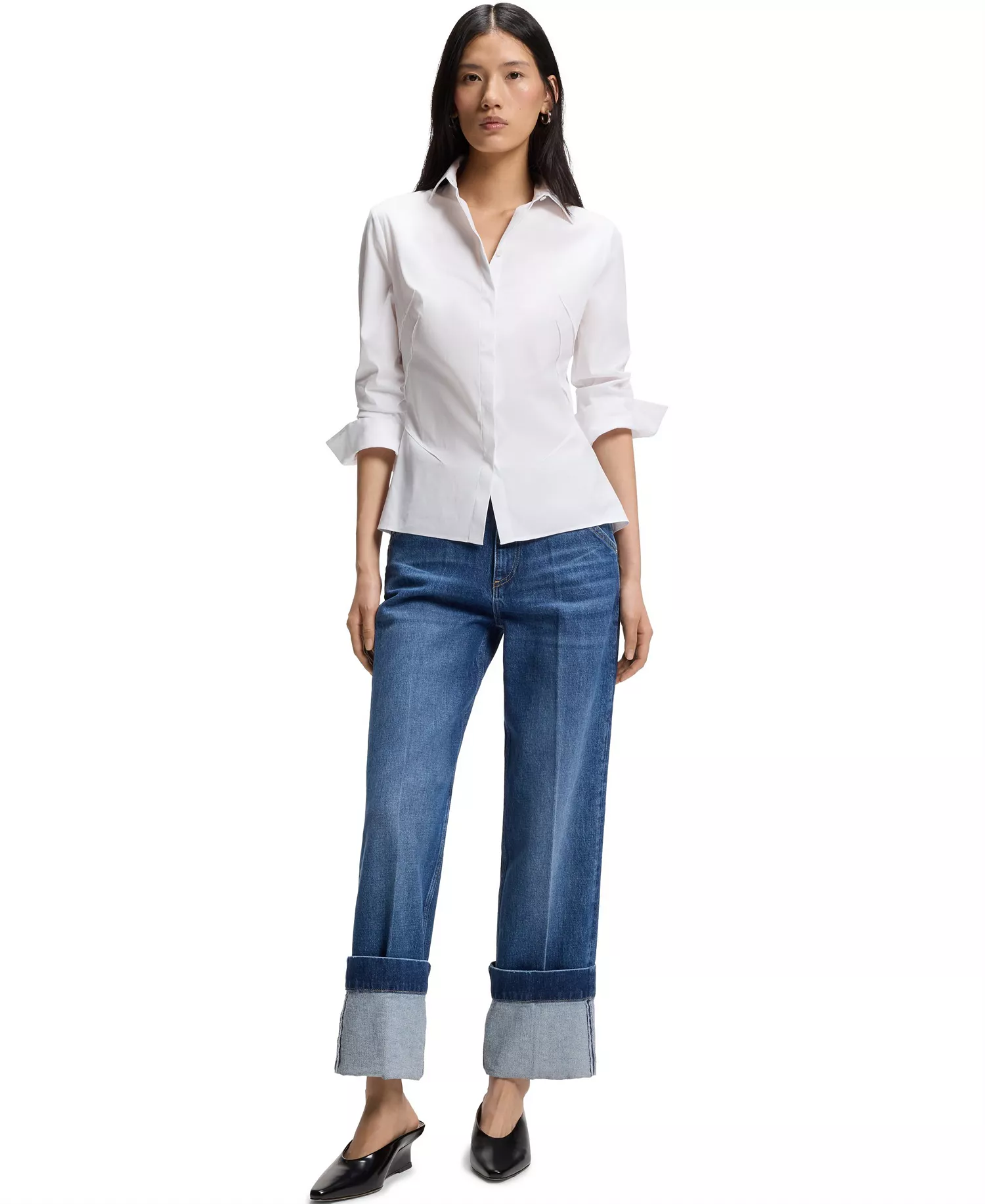 BOSS by Women's Cotton-Blend Poplin Slim-Fit Blouse - White - 2