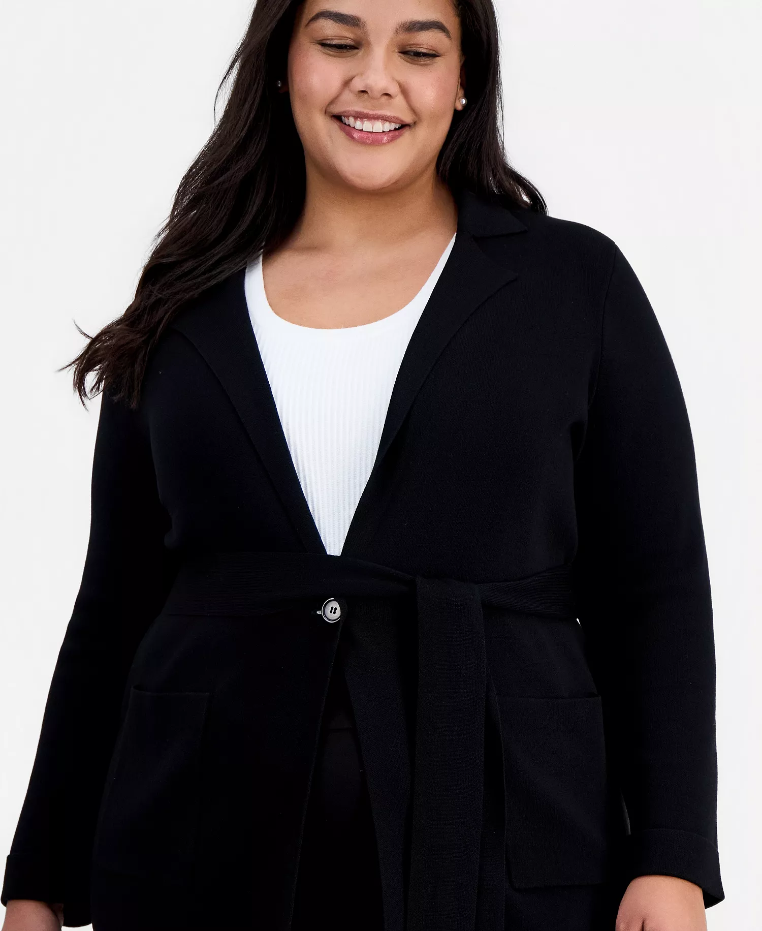 Plus Size Tie-Waist Cardigan - Black - 1X