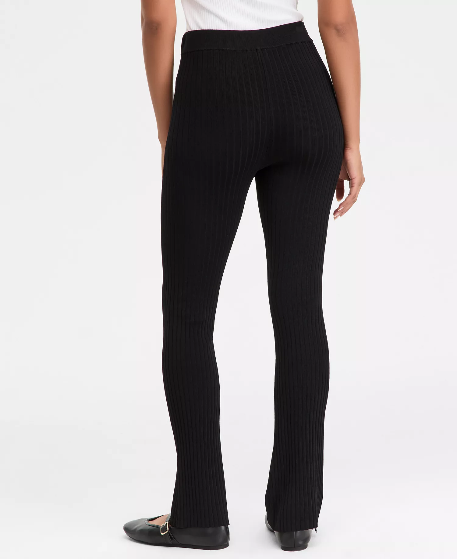 Women's High-Rise Rib-Knit Sweater Pants, Macy's Exclusive  - Deep Black - XL