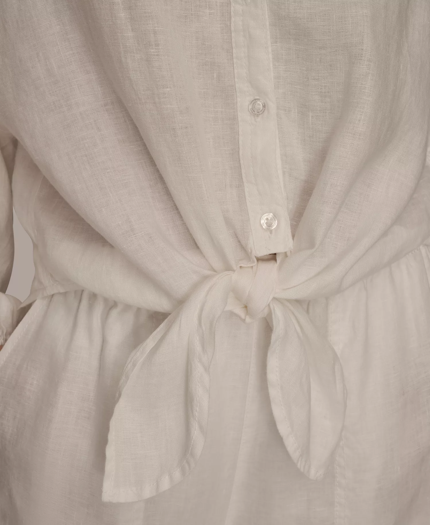 Women's Linen Long Blouson Sleeve Button Adjustable Tie Shirt - Cream - L
