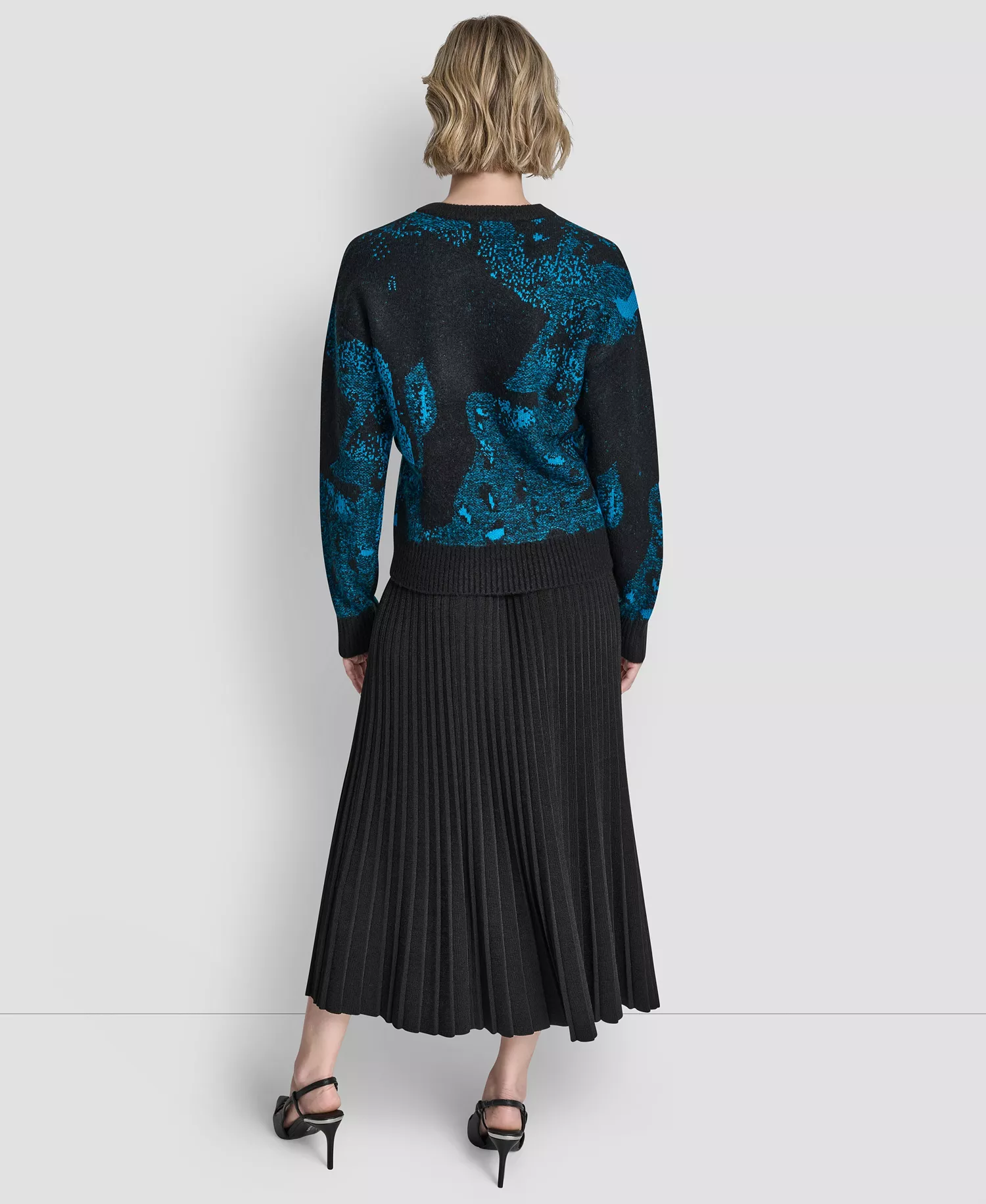 Women's Long-Sleeve Intarsia Mohair Sweater - Black/ocean Blue - L