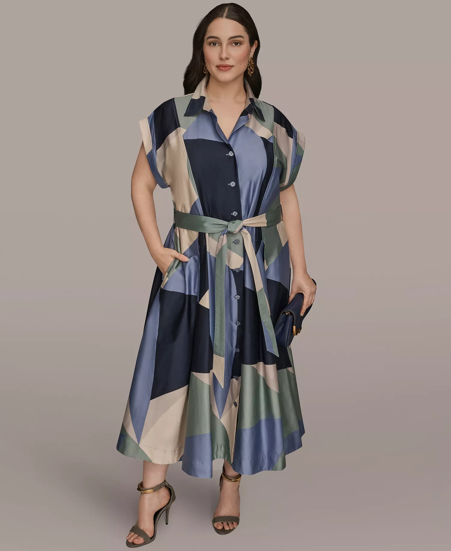 Plus Size Printed Collared Shirt Dress - Tempest Multi - 14W