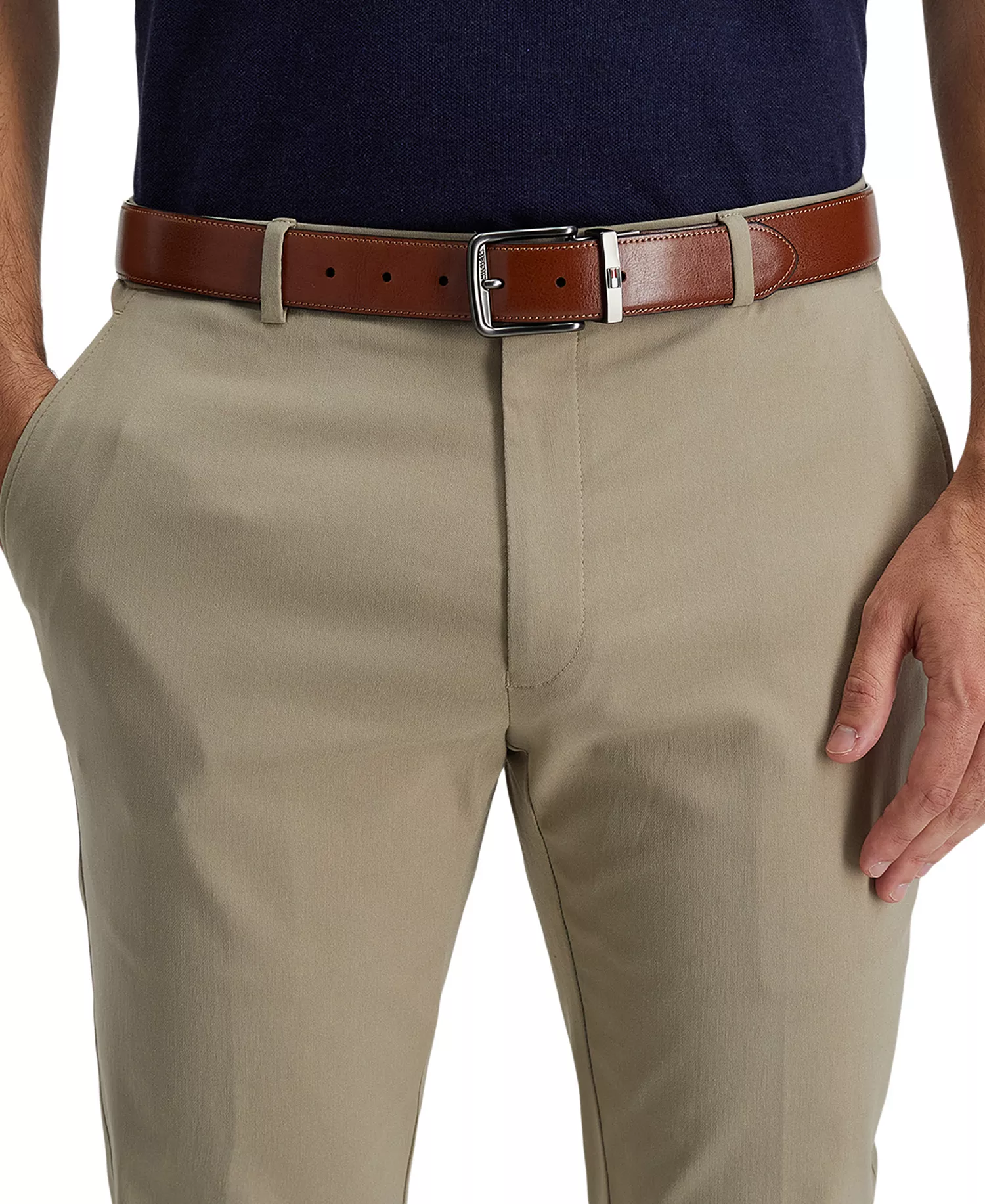 Men's Reversible Harness Buckle Stretch Belt - Black/Tan - L (38-40)