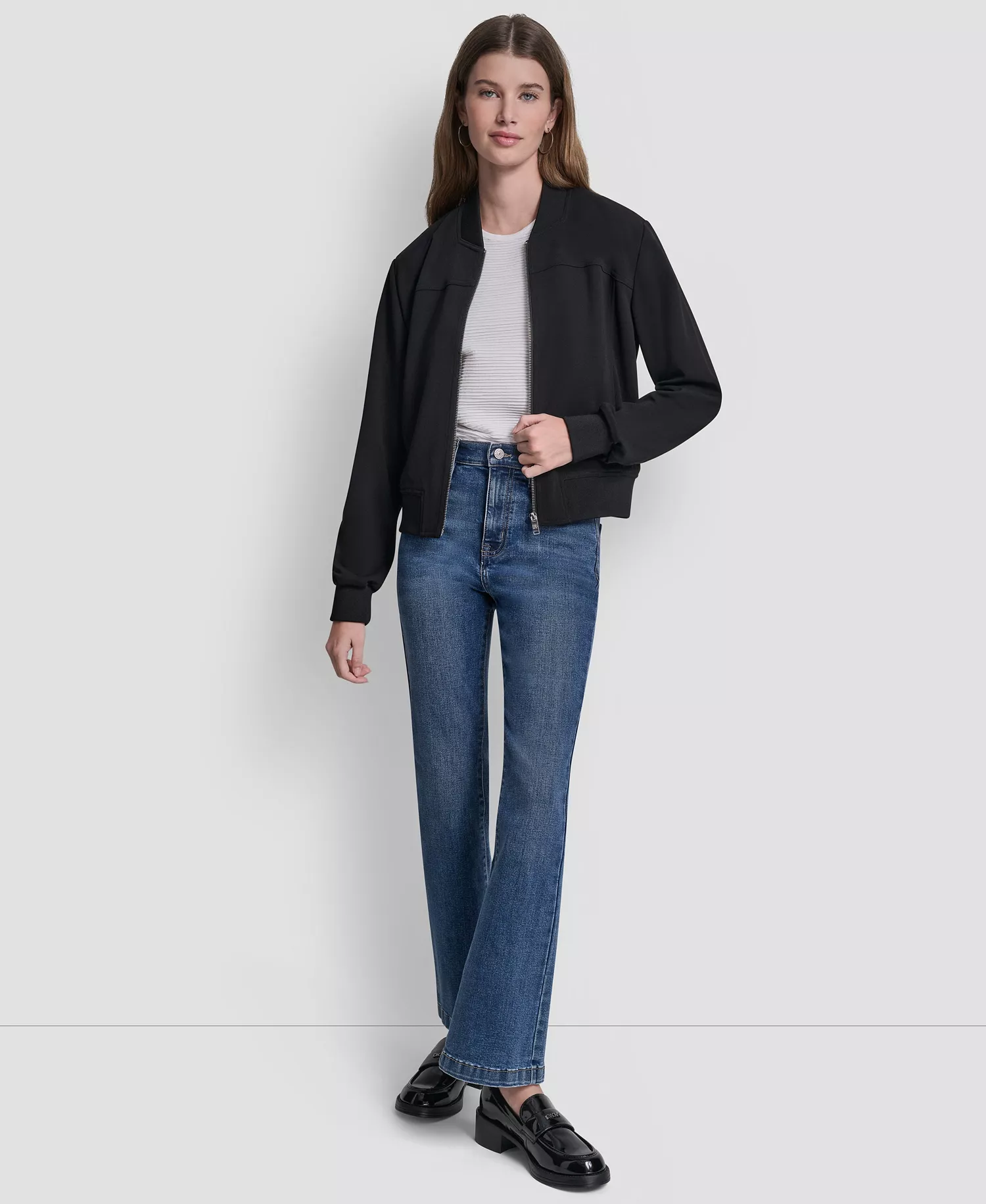 Women's Zippered Bomber Jacket - Black - L