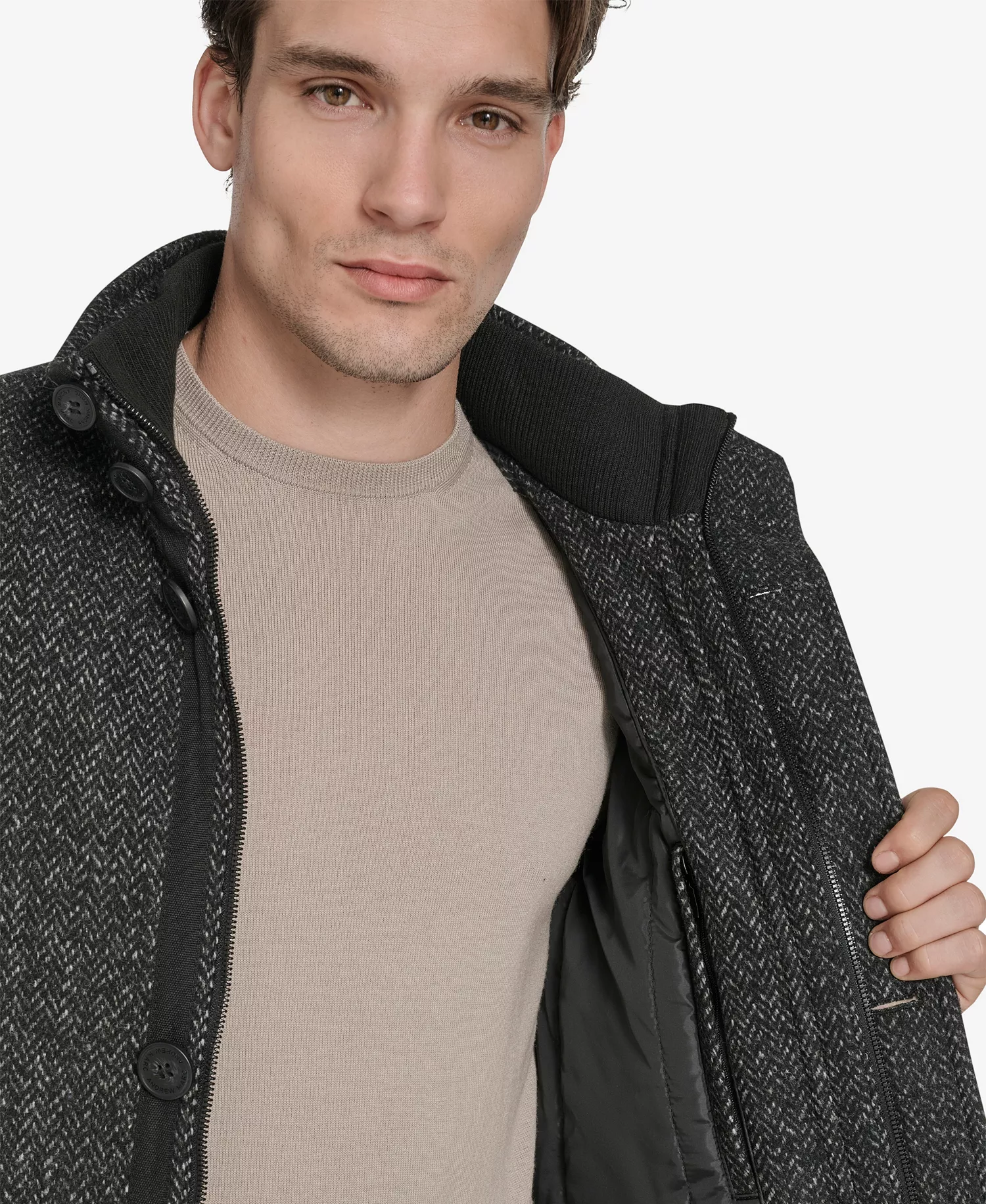 Men's Dorsey Plaid Jacket - Black Herringbone - 2XL