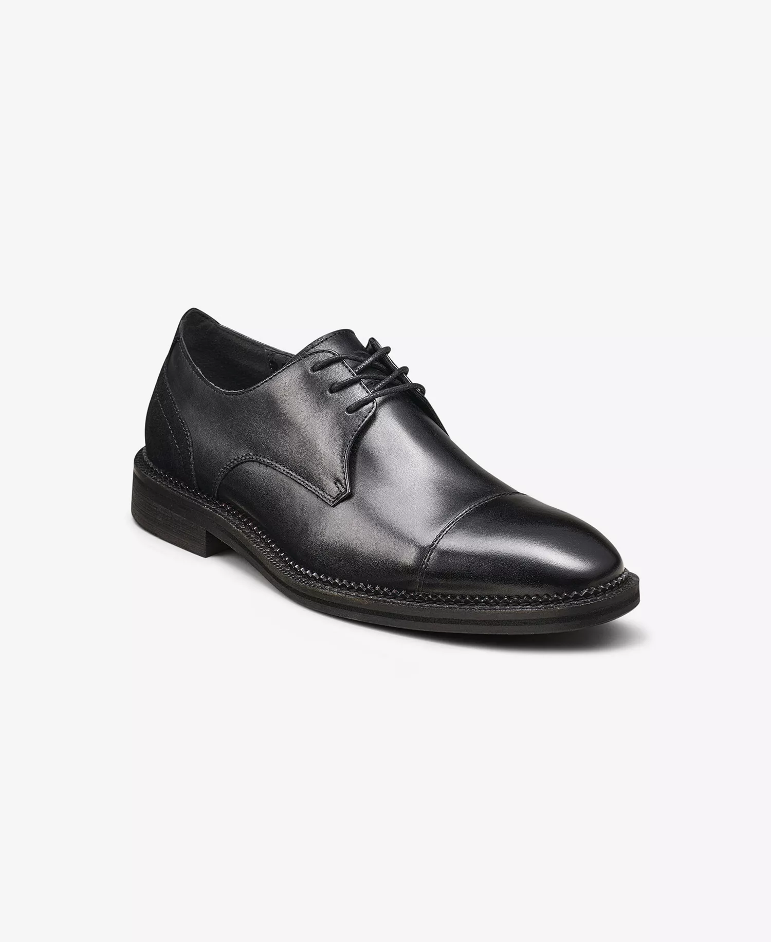 Men's Leather Cap Toe Derby Lace-Up Shoe - Black - 9M
