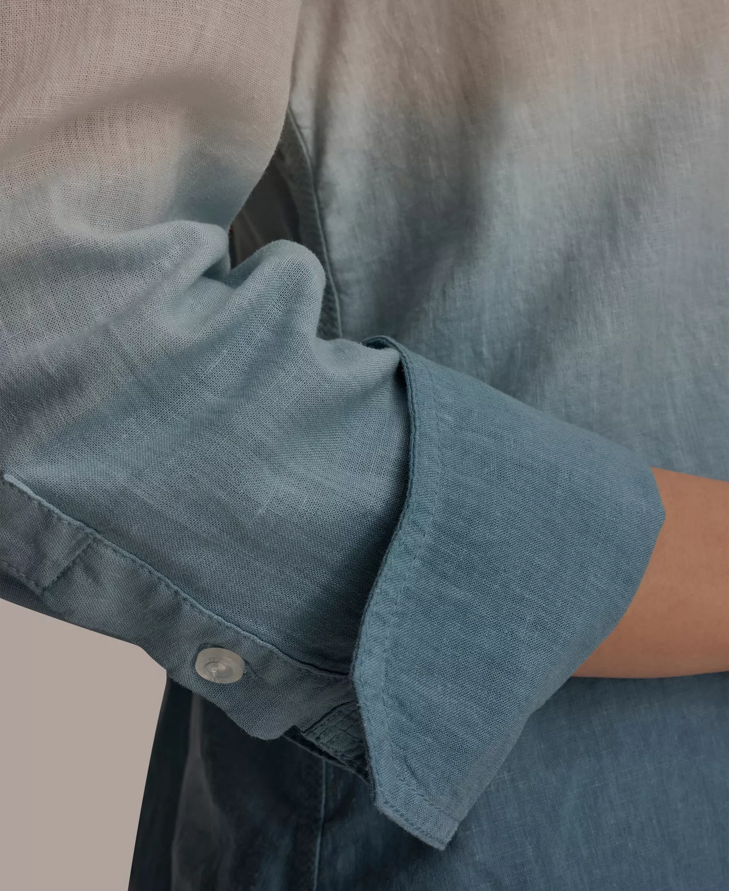 Women's Linen Dip Dye Long Sleeve Button Front Shirt - Washed Indigo Dip Dye - L