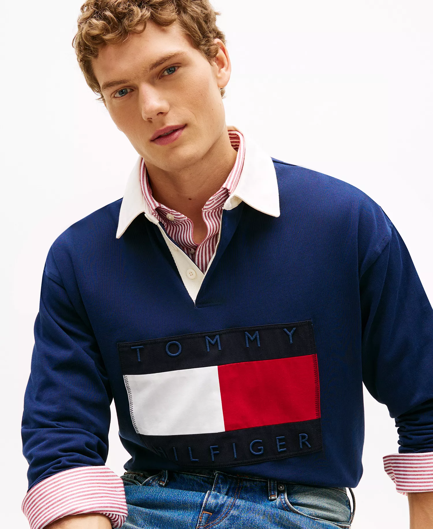 Men's Regular-Fit Flag Rugby Polo Shirt - Carbon Navy - L